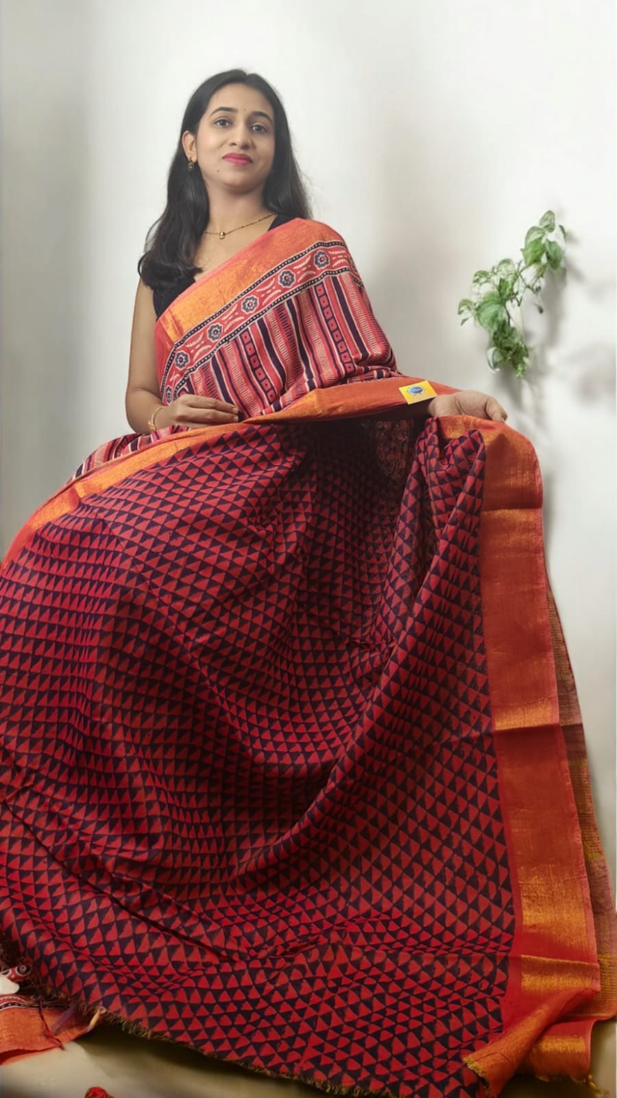 Ajrakh block print Linen sarees