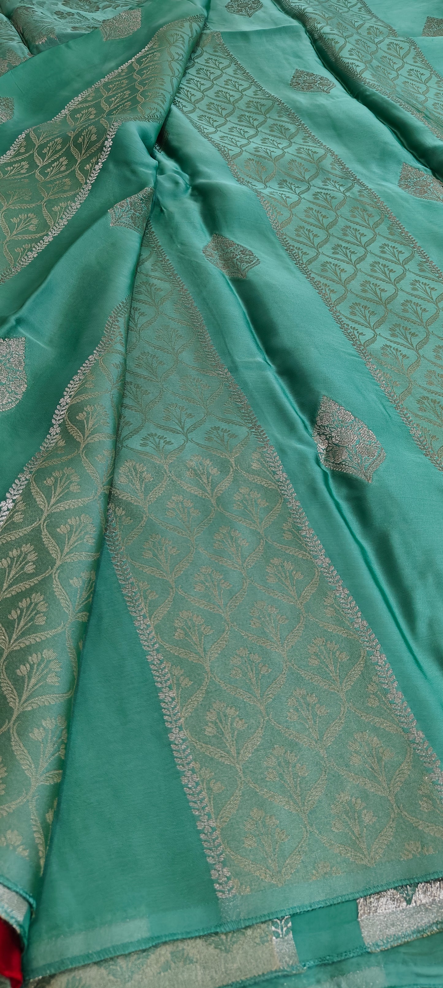 sea green pure satin silk saree