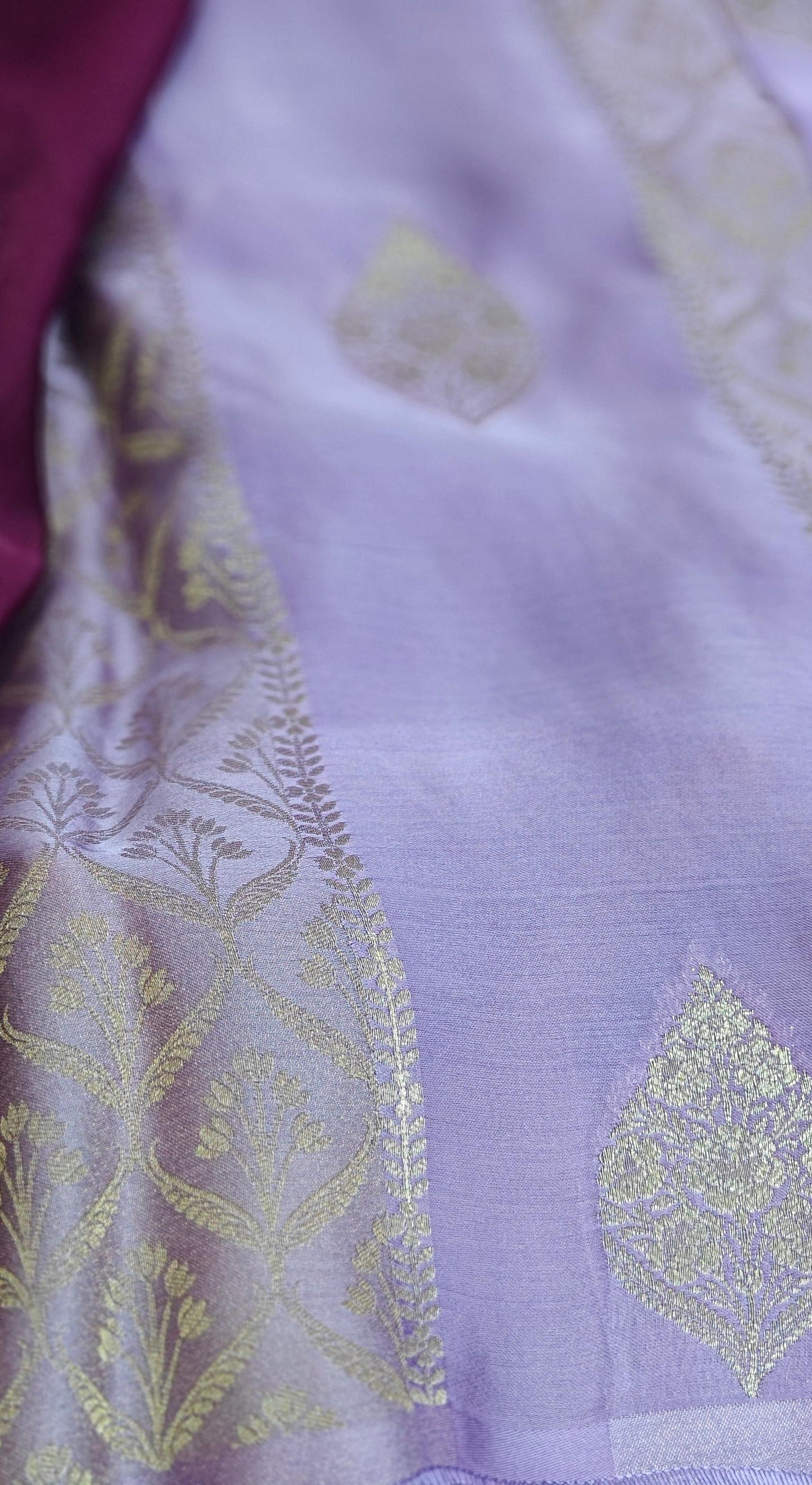 Lavender pure satin crepe silk saree