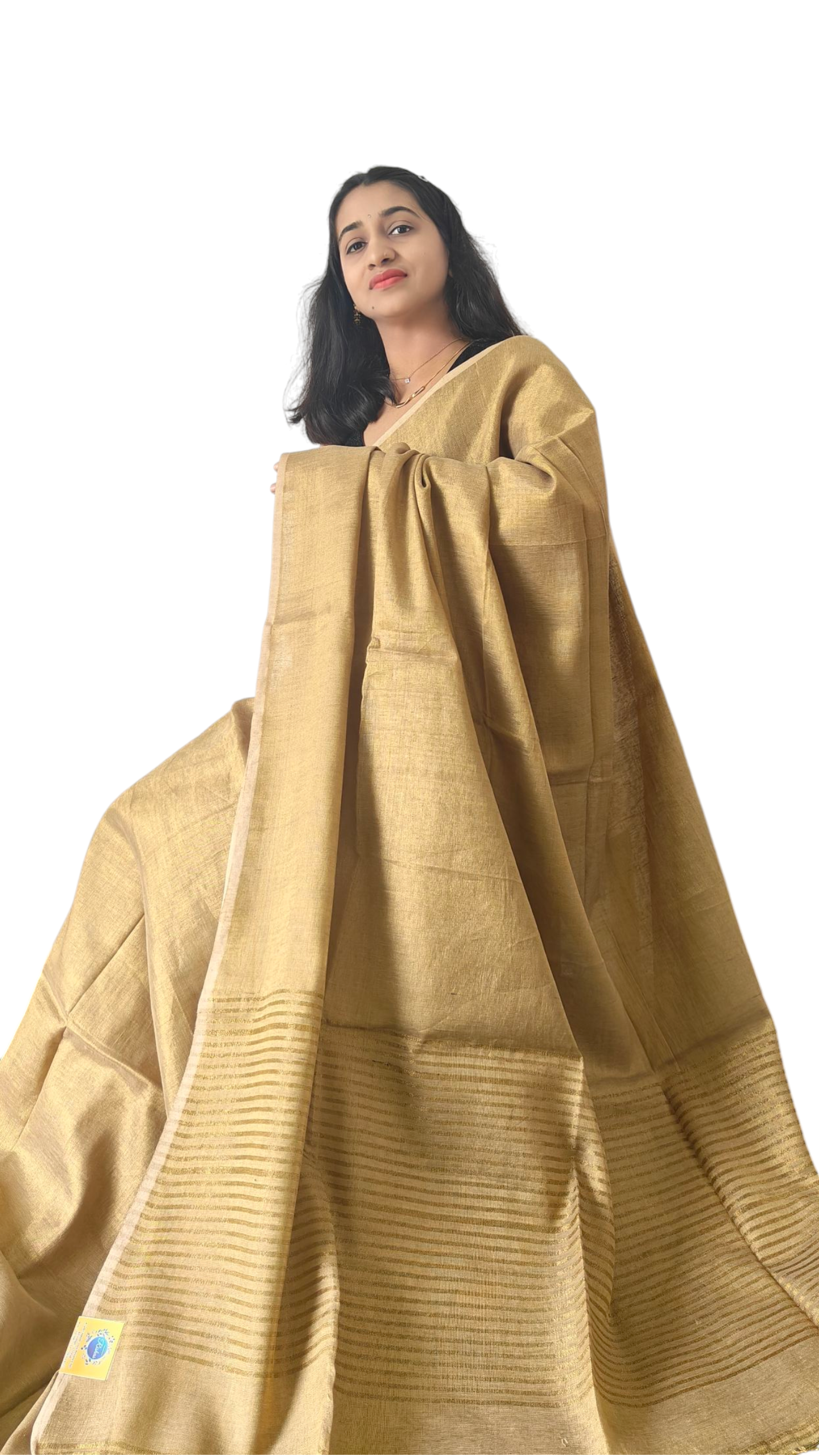 Golden metallic linen saree