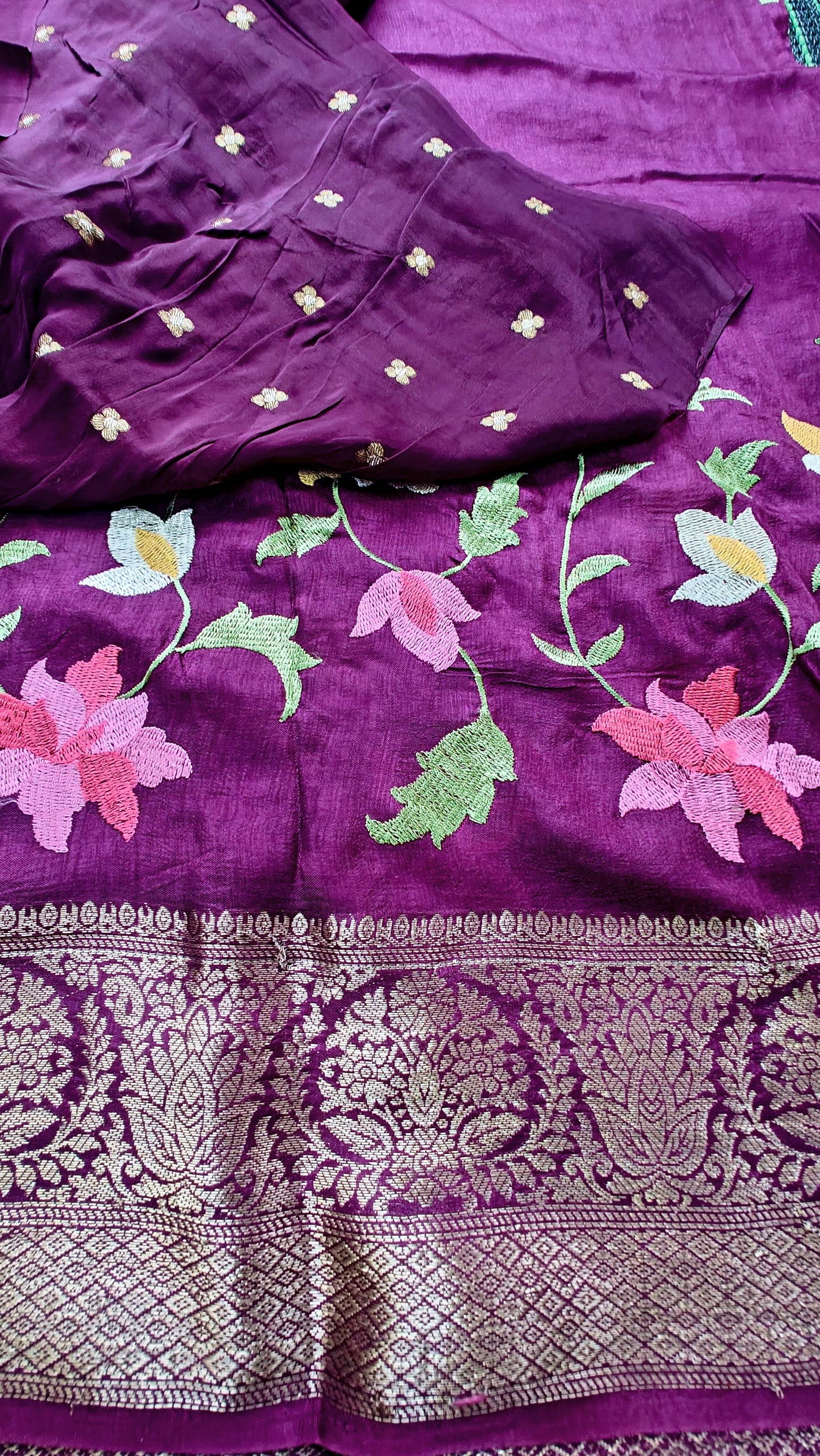 Pure munga Purple Embroidery saree