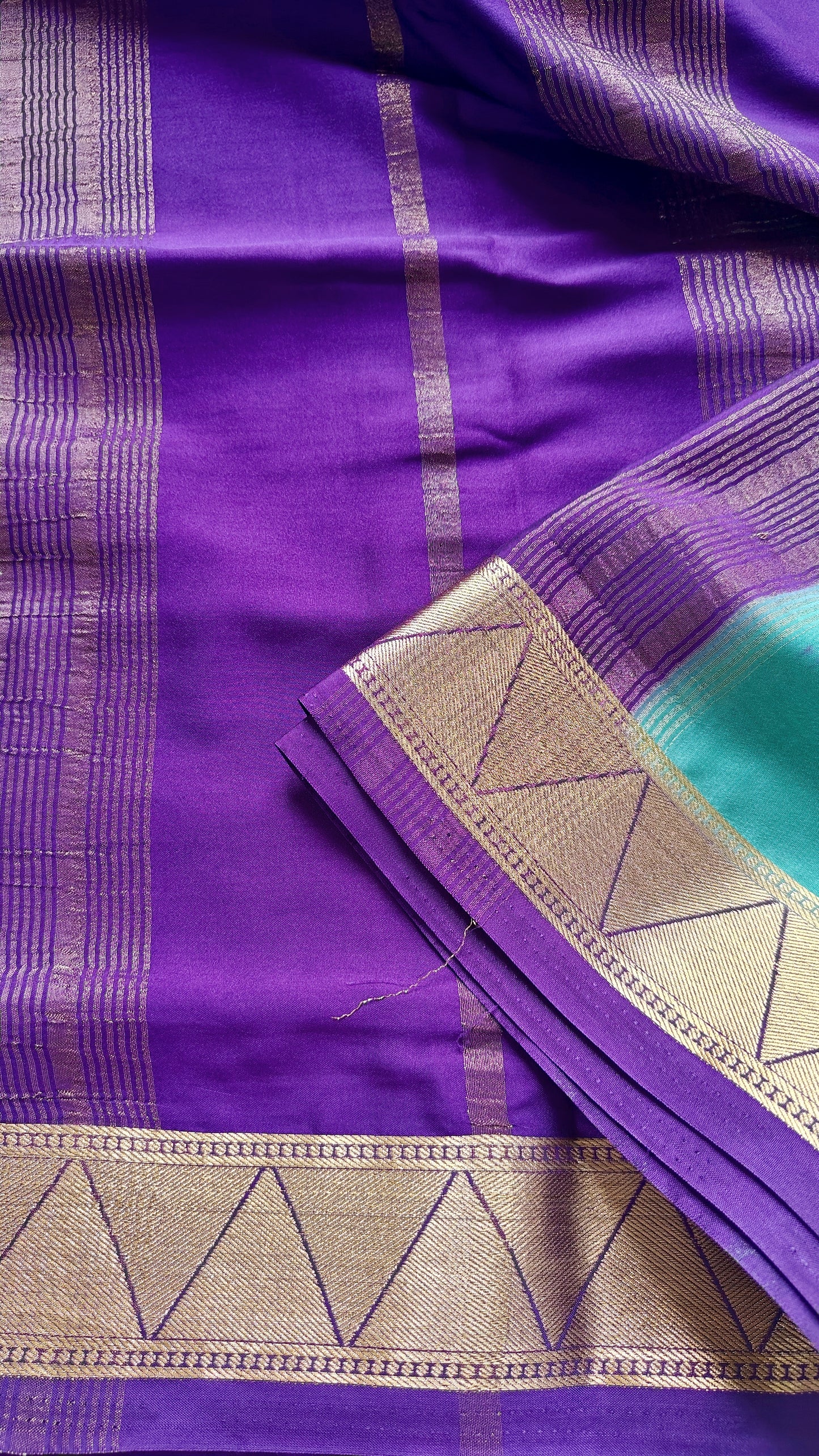 Sea Green & Purple Semi Crepe Silk
