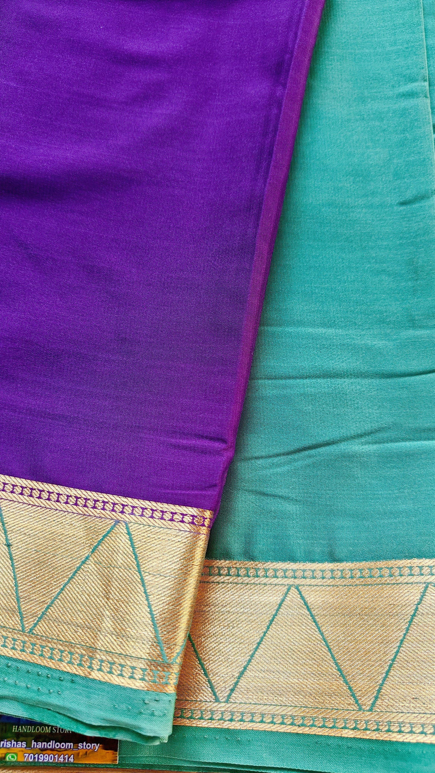 Purple & Sea Green Semi Crepe Silk