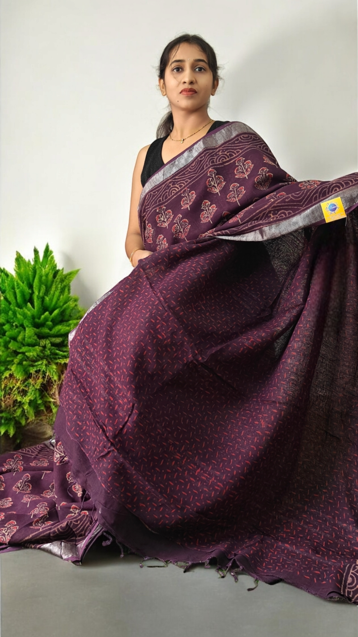Aarna wine color Linen saree