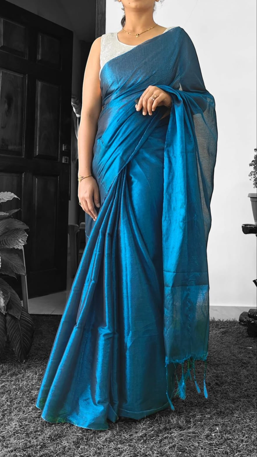 Metallic Blue Linen saree