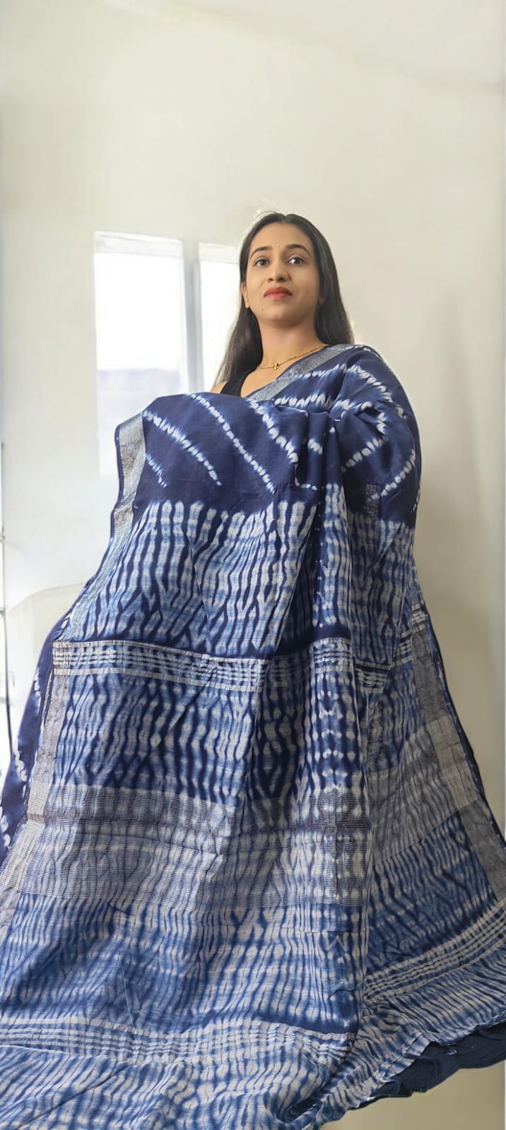 Aarna Indigo Hand block Linen saree