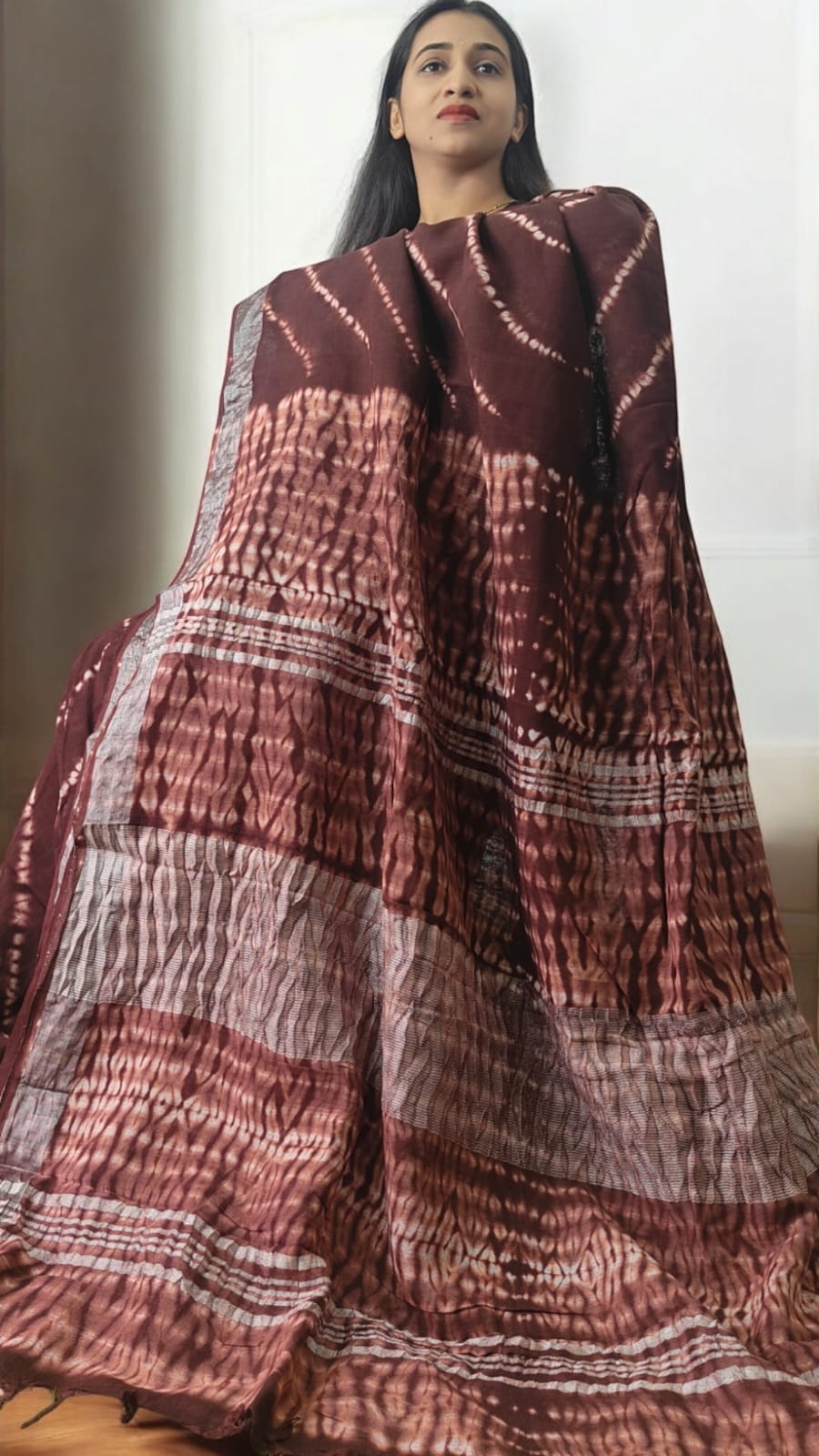 Aarna Brown Hand block Linen saree