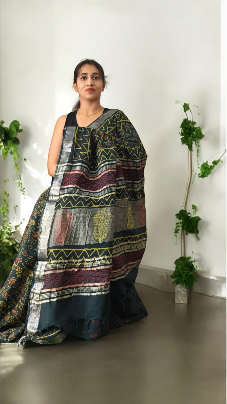 Aarna Deep green linen saree