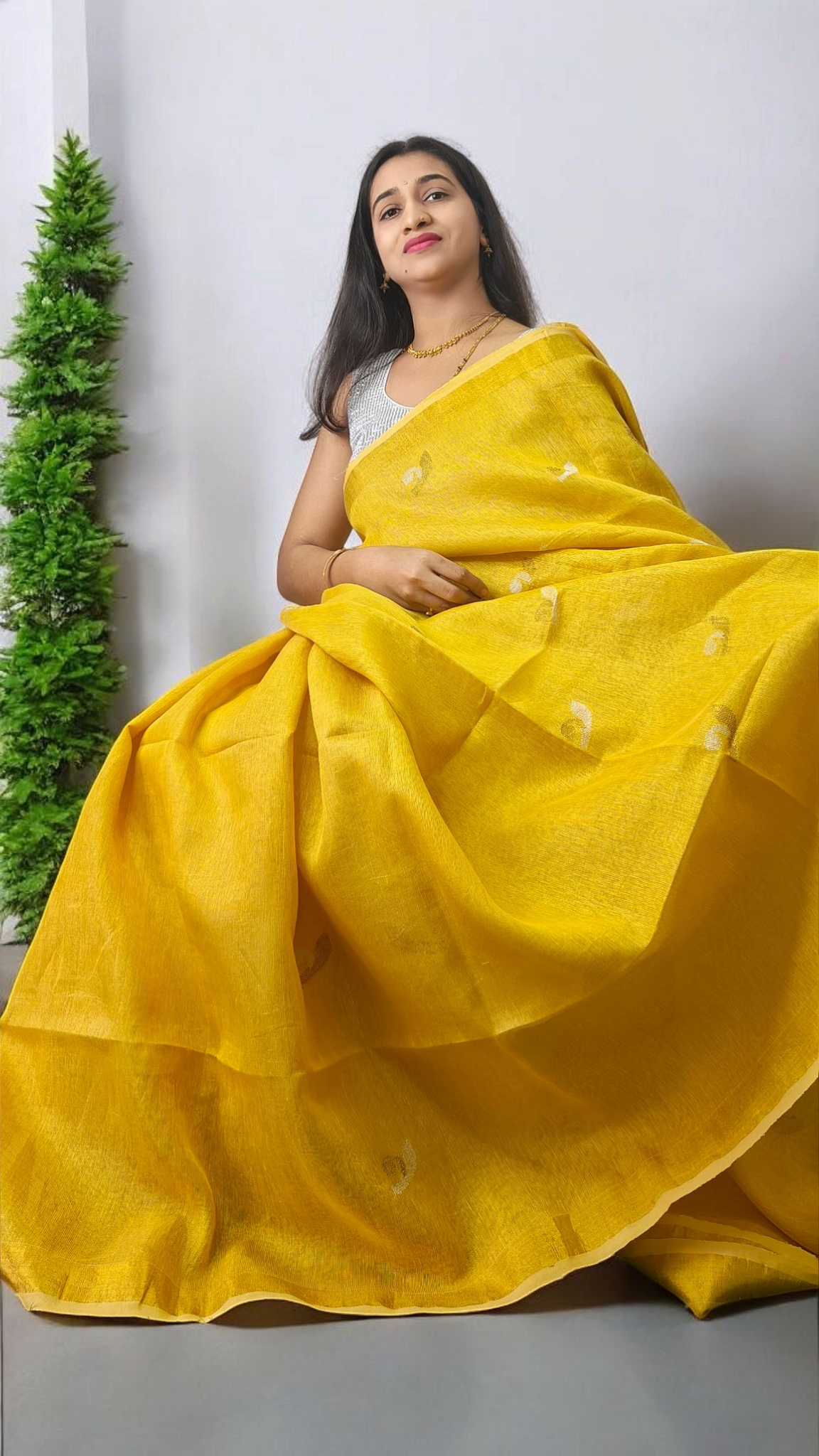 Golden Yellow pure metallic linen saree