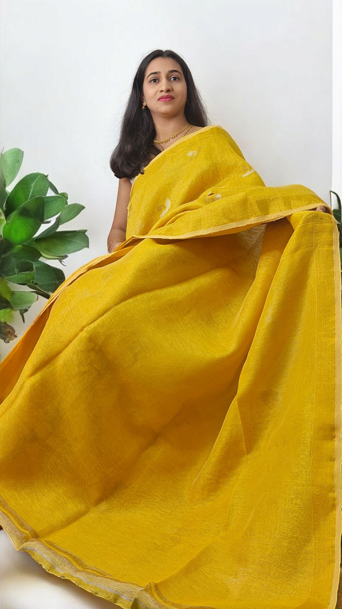 Golden Yellow pure metallic linen saree