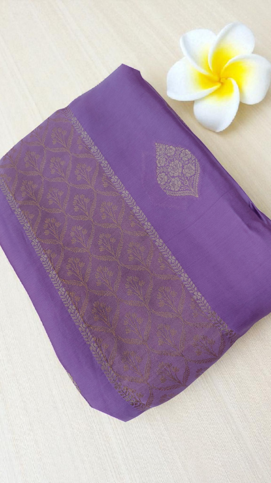 Lavender pure satin crepe silk saree