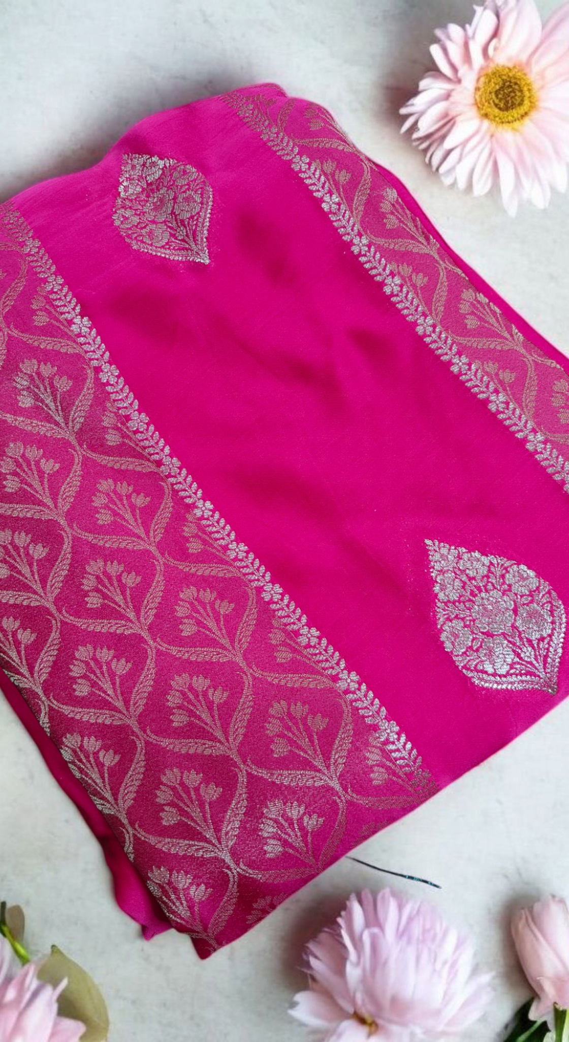 Dark pink pure satin crepe silk