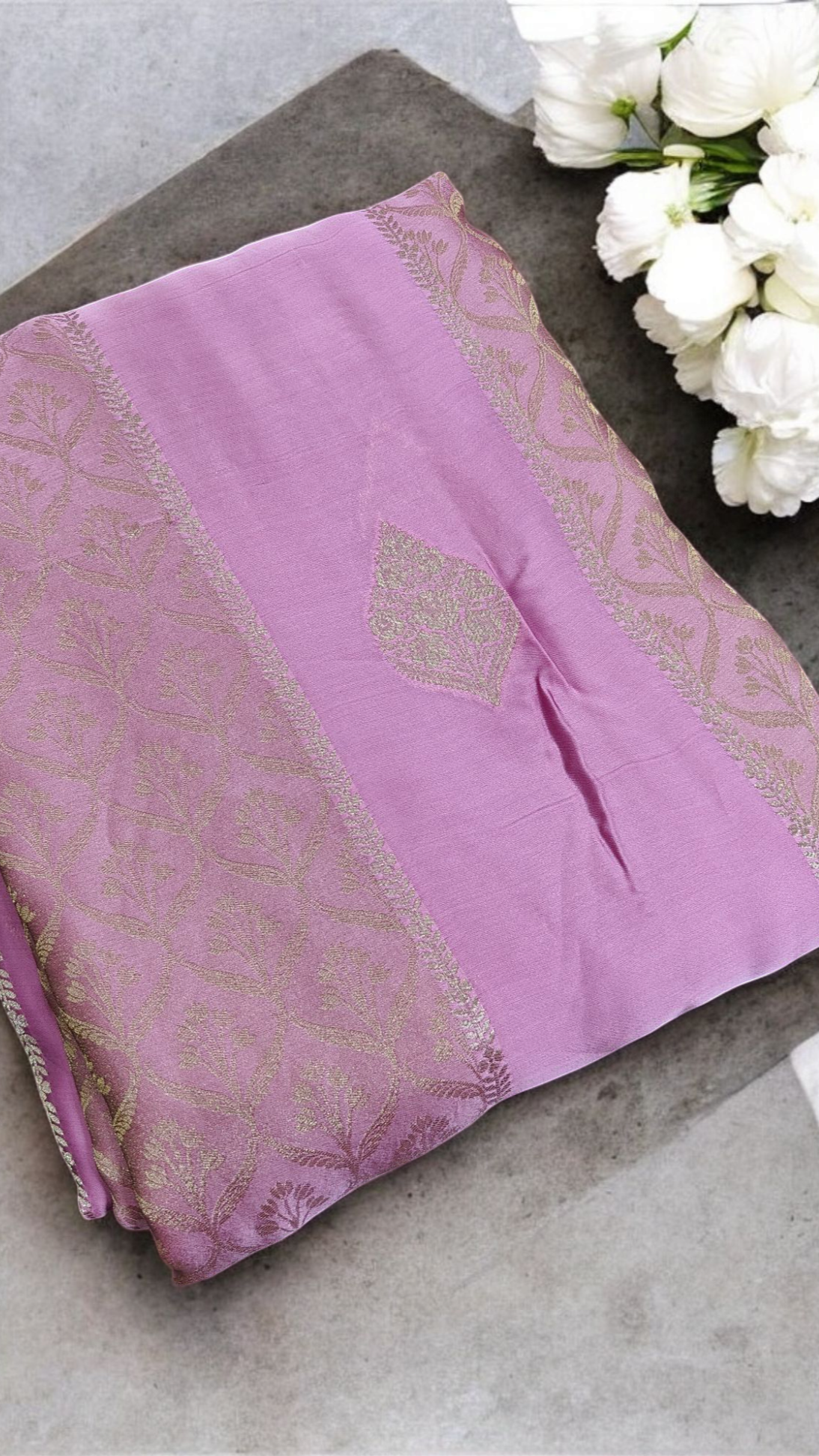 Light Pink pure satin crepe silk saree