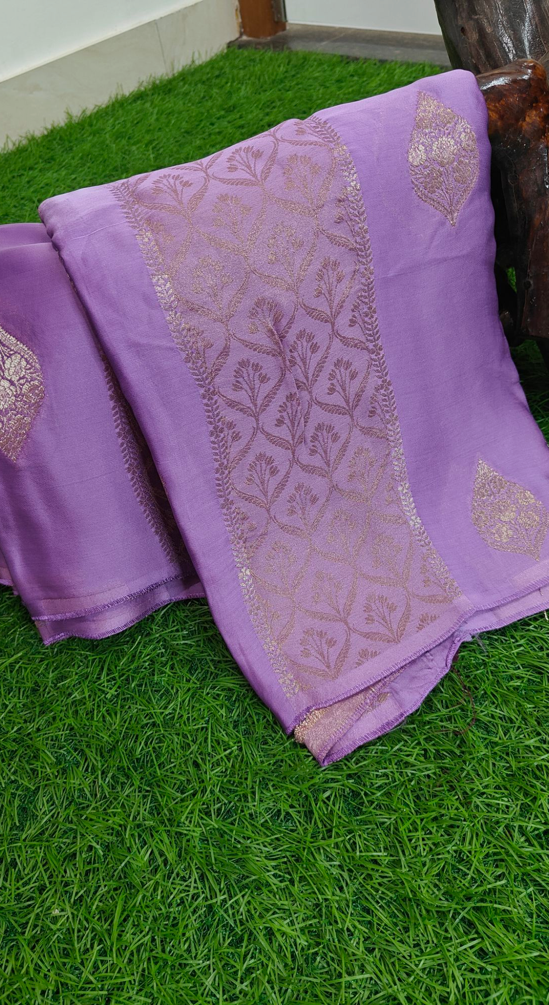 Lavender pure satin crepe silk saree