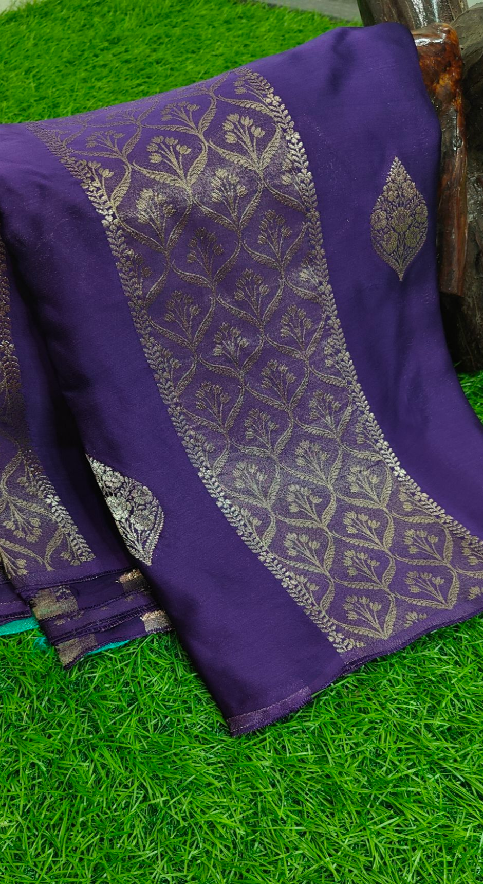 Purple Pure satin crepe silk saree