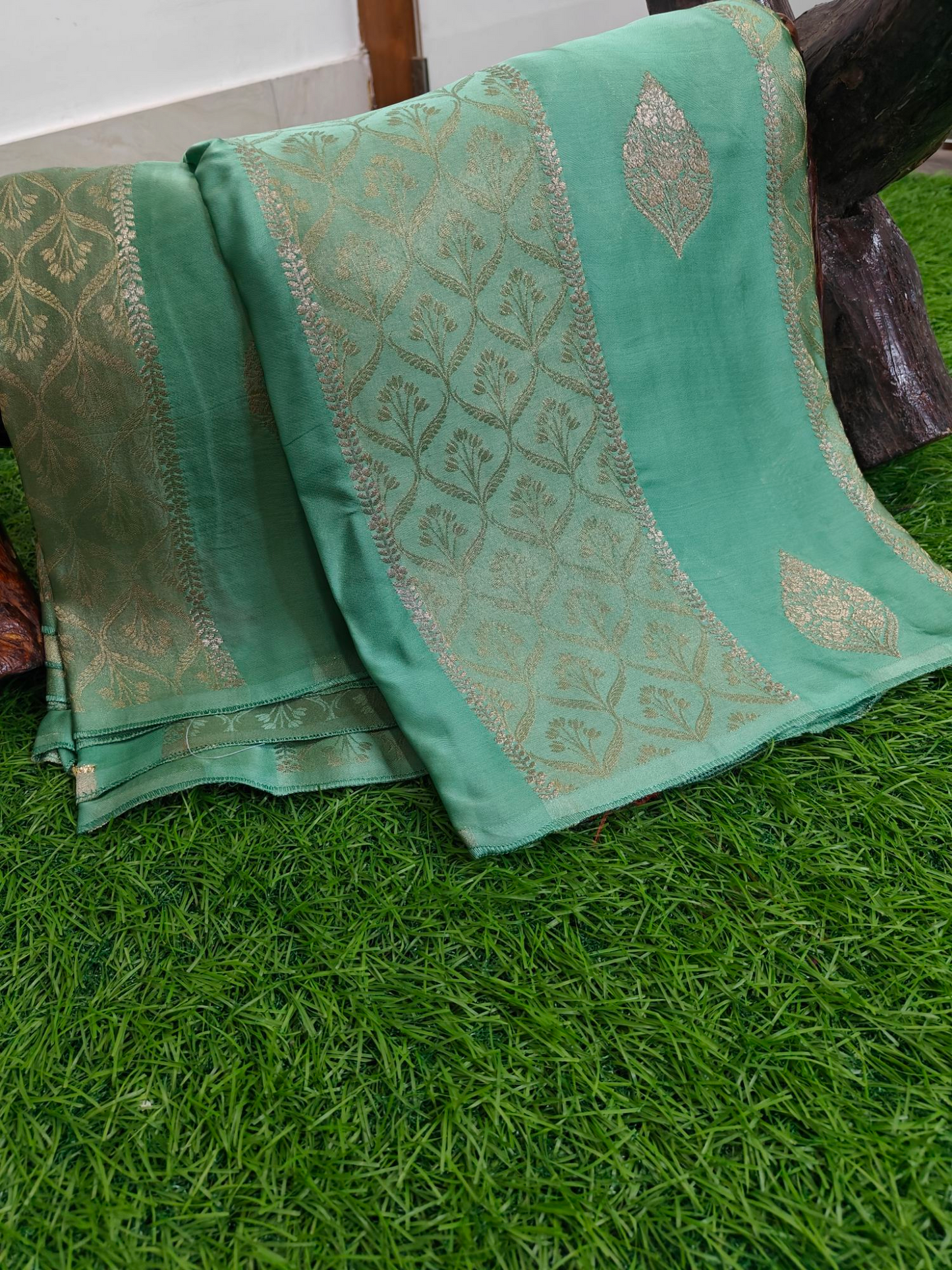 sea green pure satin silk saree