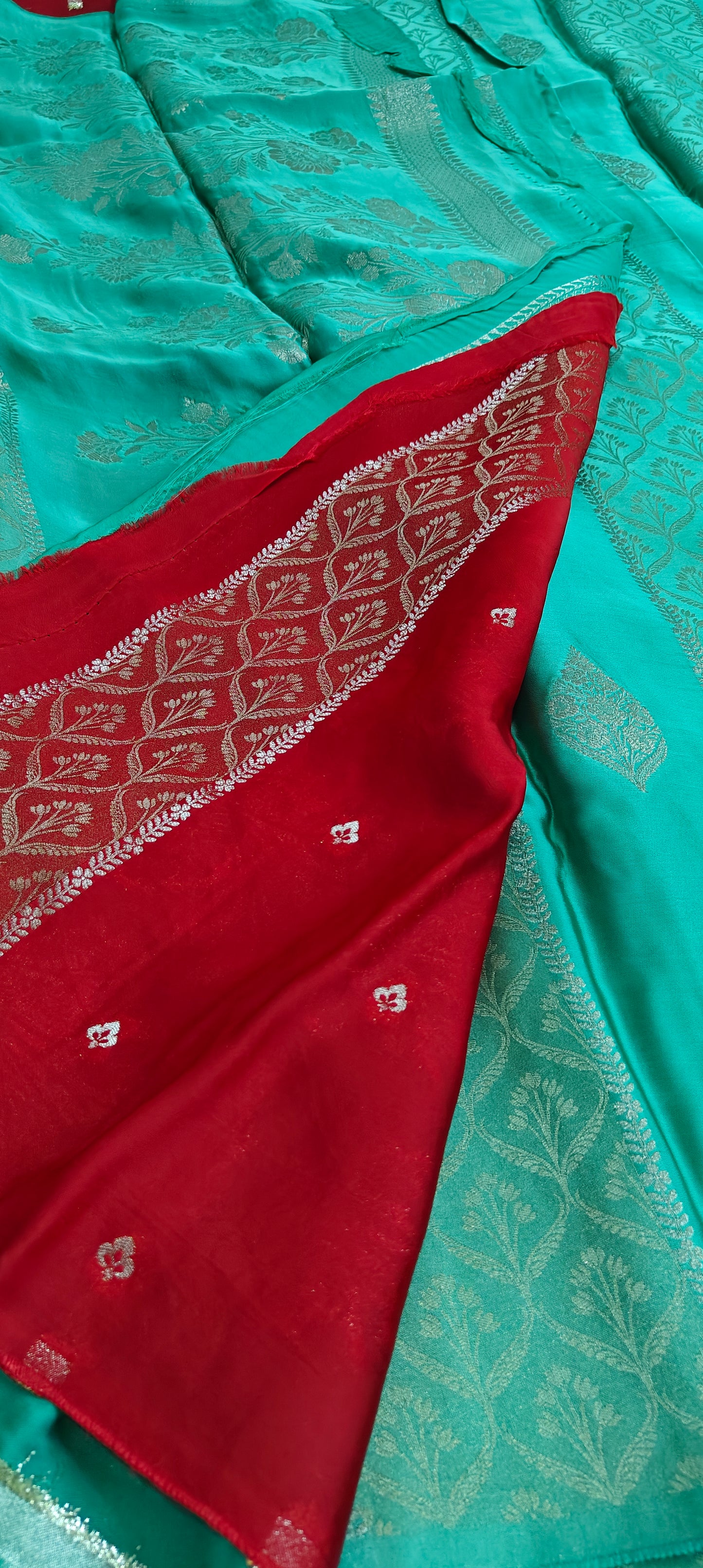 sea green pure satin silk saree