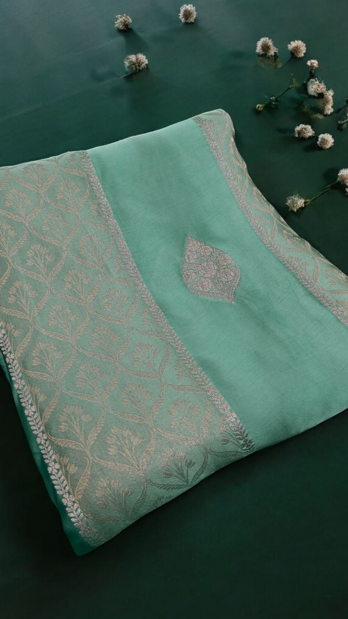 sea green pure satin silk saree
