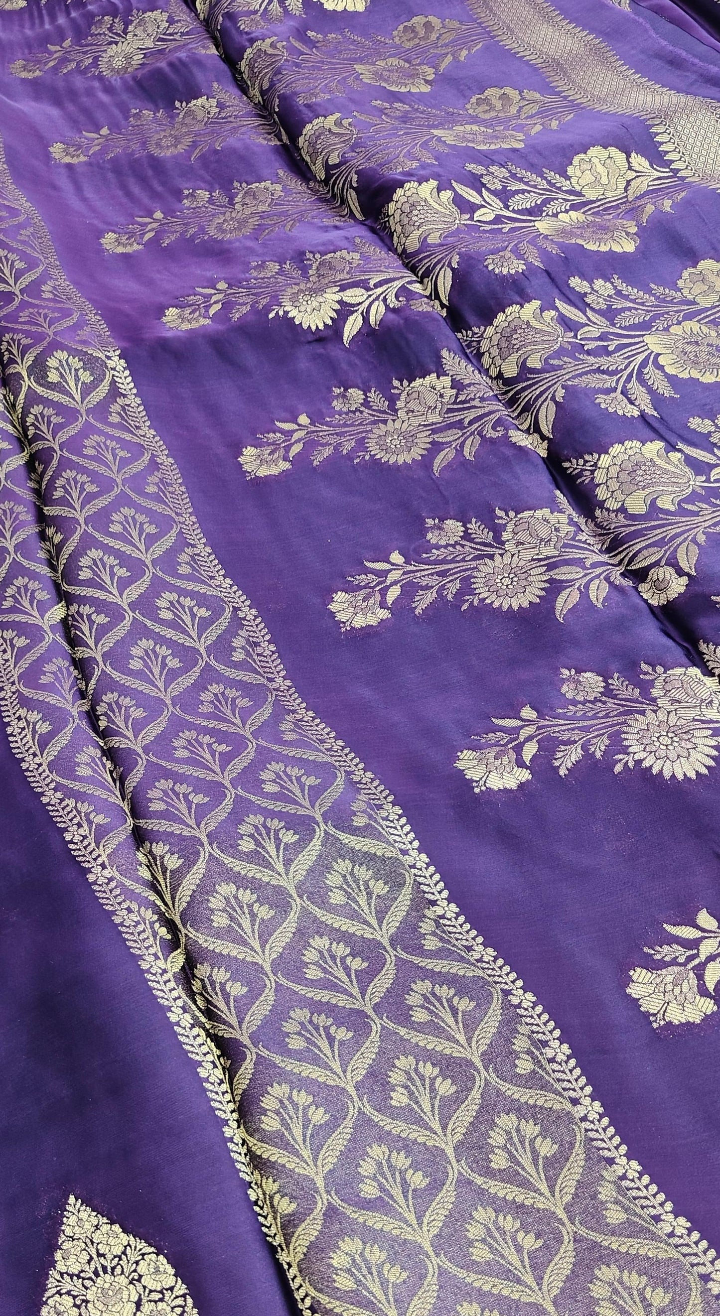 Purple Pure satin crepe silk saree