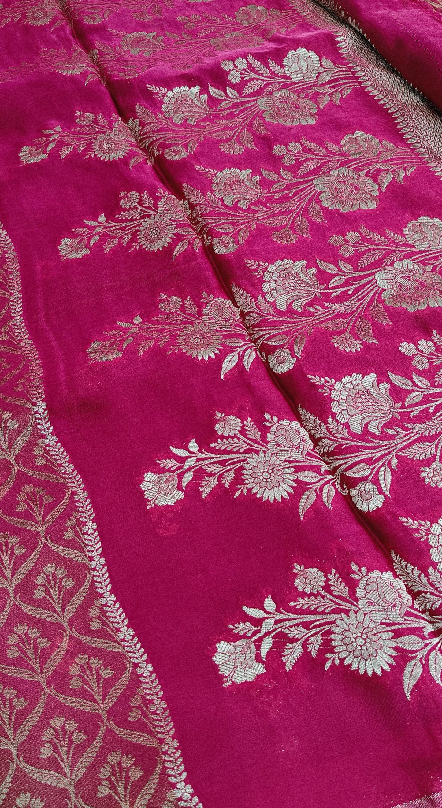 Dark pink pure satin crepe silk
