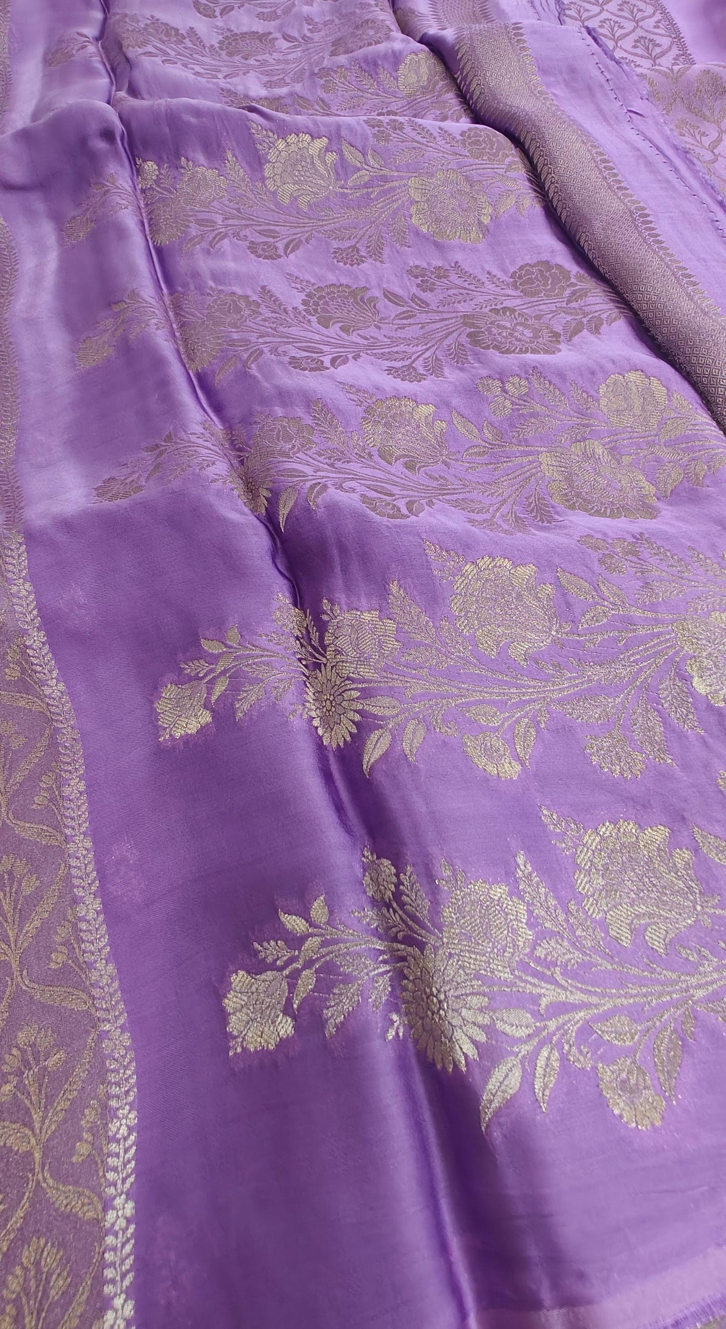 Lavender pure satin crepe silk saree