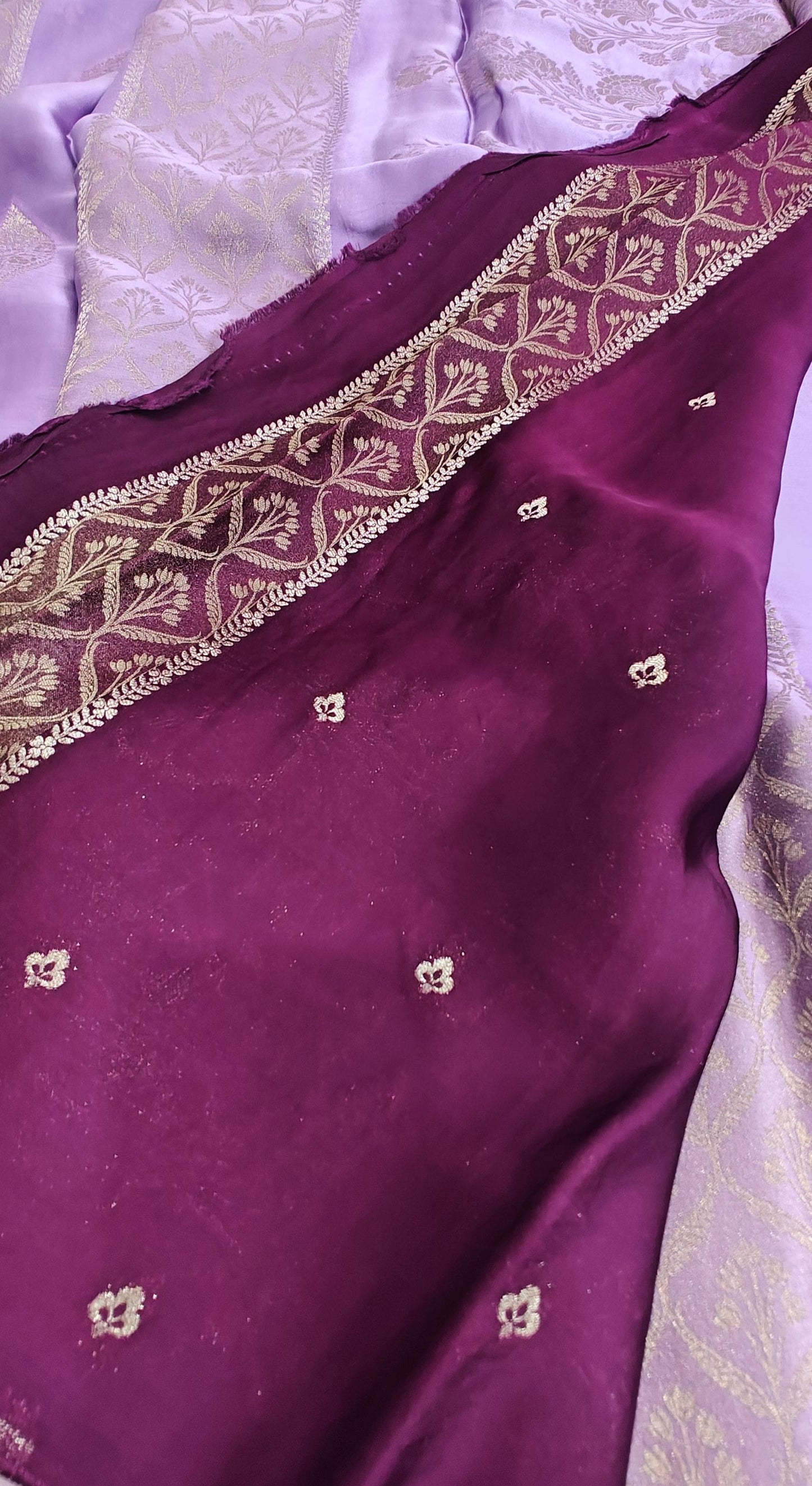 Lavender pure satin crepe silk saree