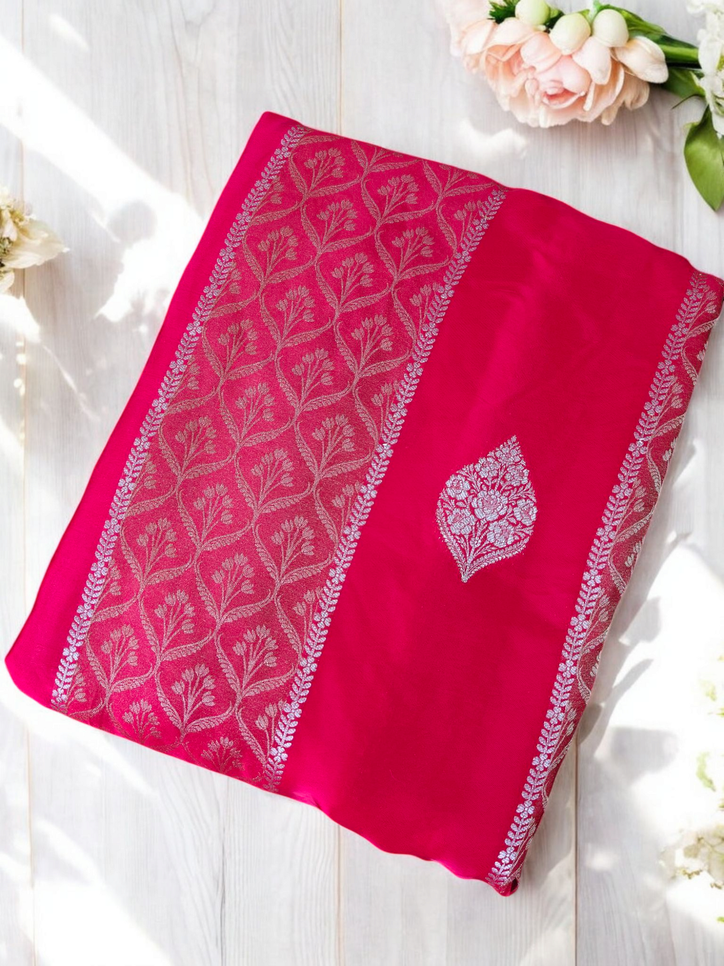 Red pure satin crepe silk saree
