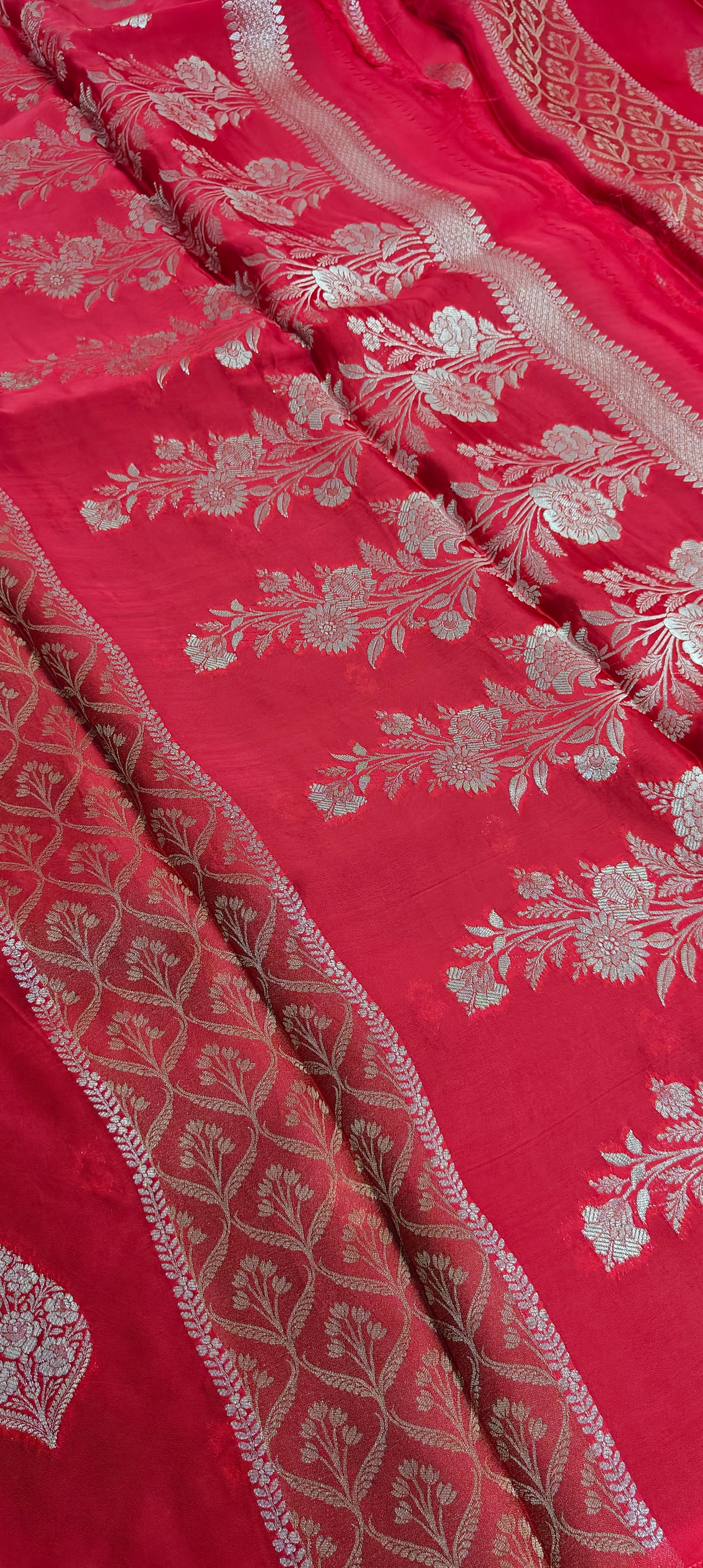 Red pure satin crepe silk saree