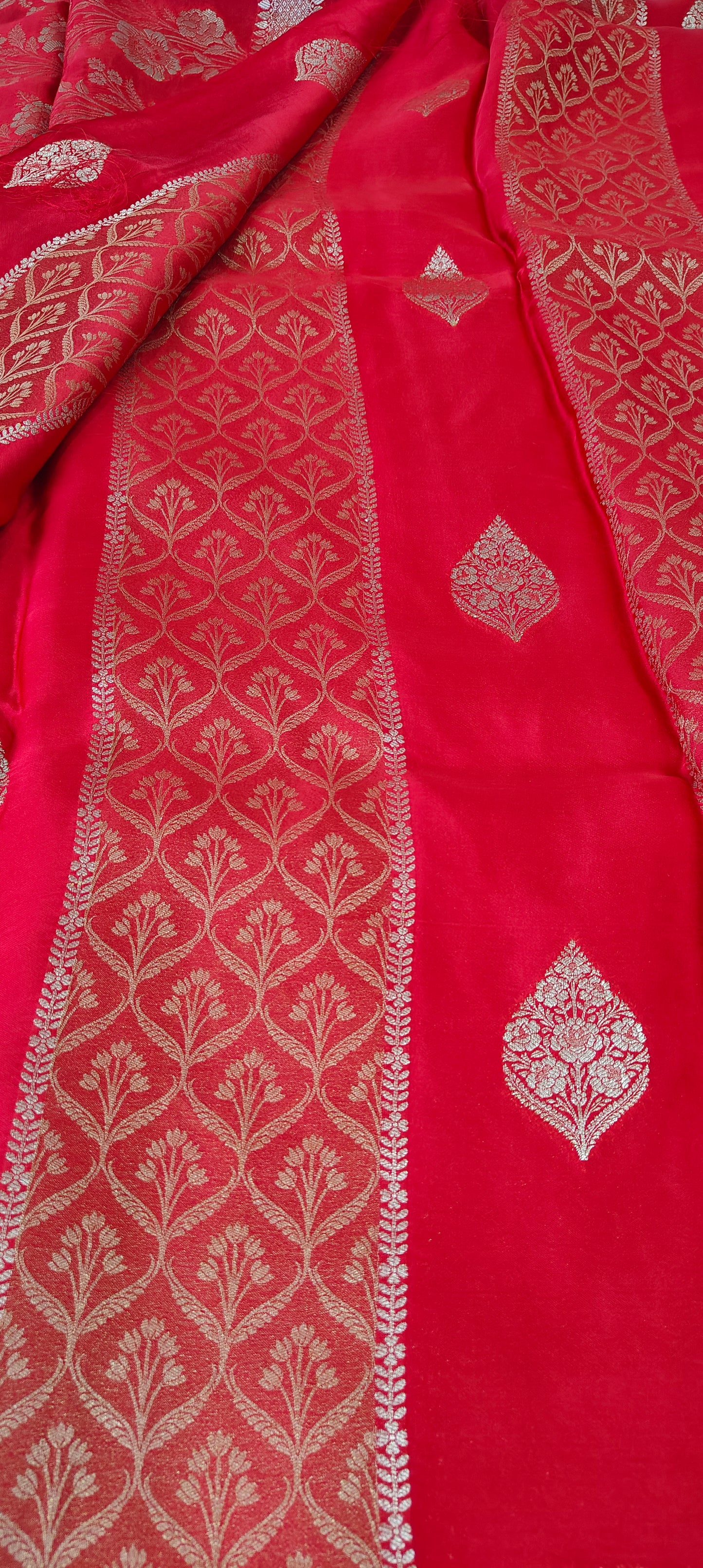 Red pure satin crepe silk saree