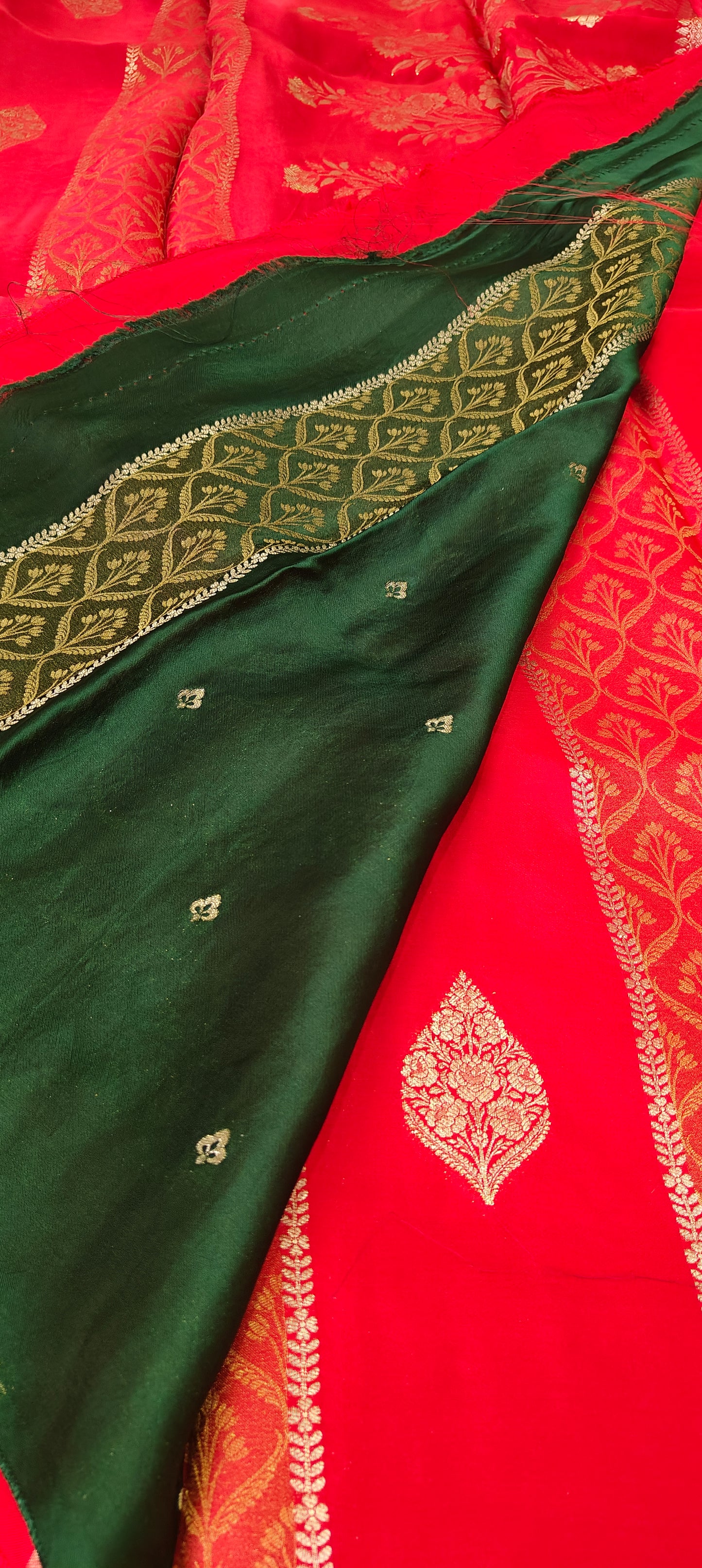 Red pure satin crepe silk saree