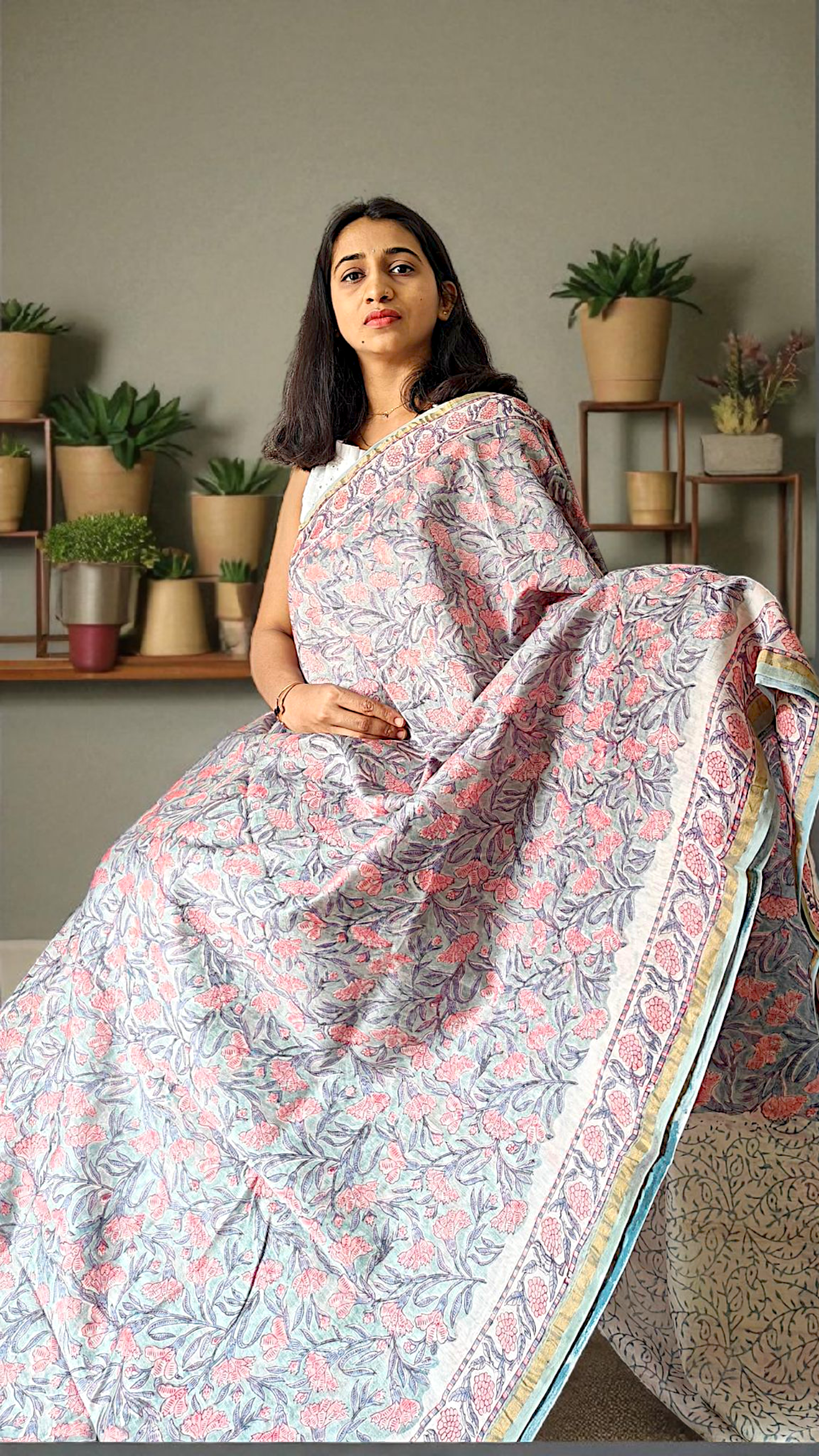 Pastel Green floral Chanderii silk