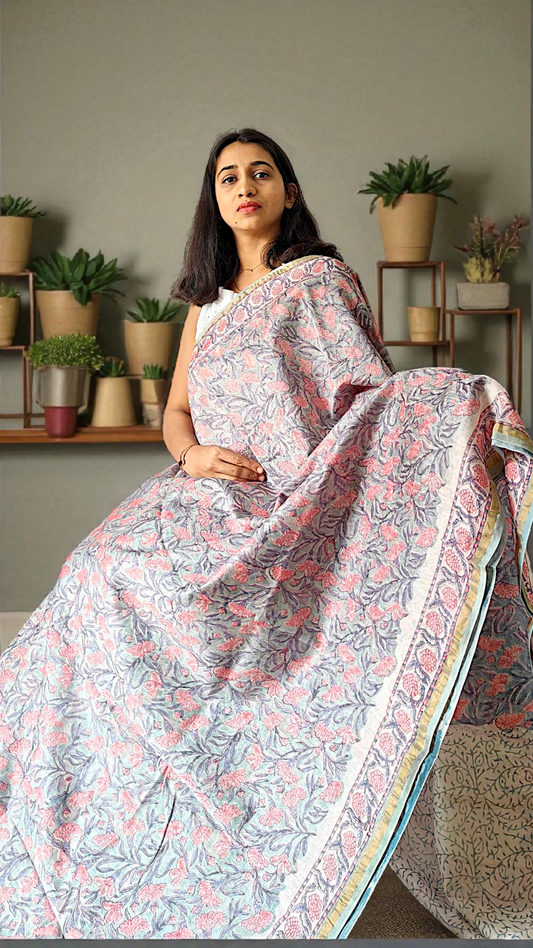 Pastel Green floral Chanderii silk