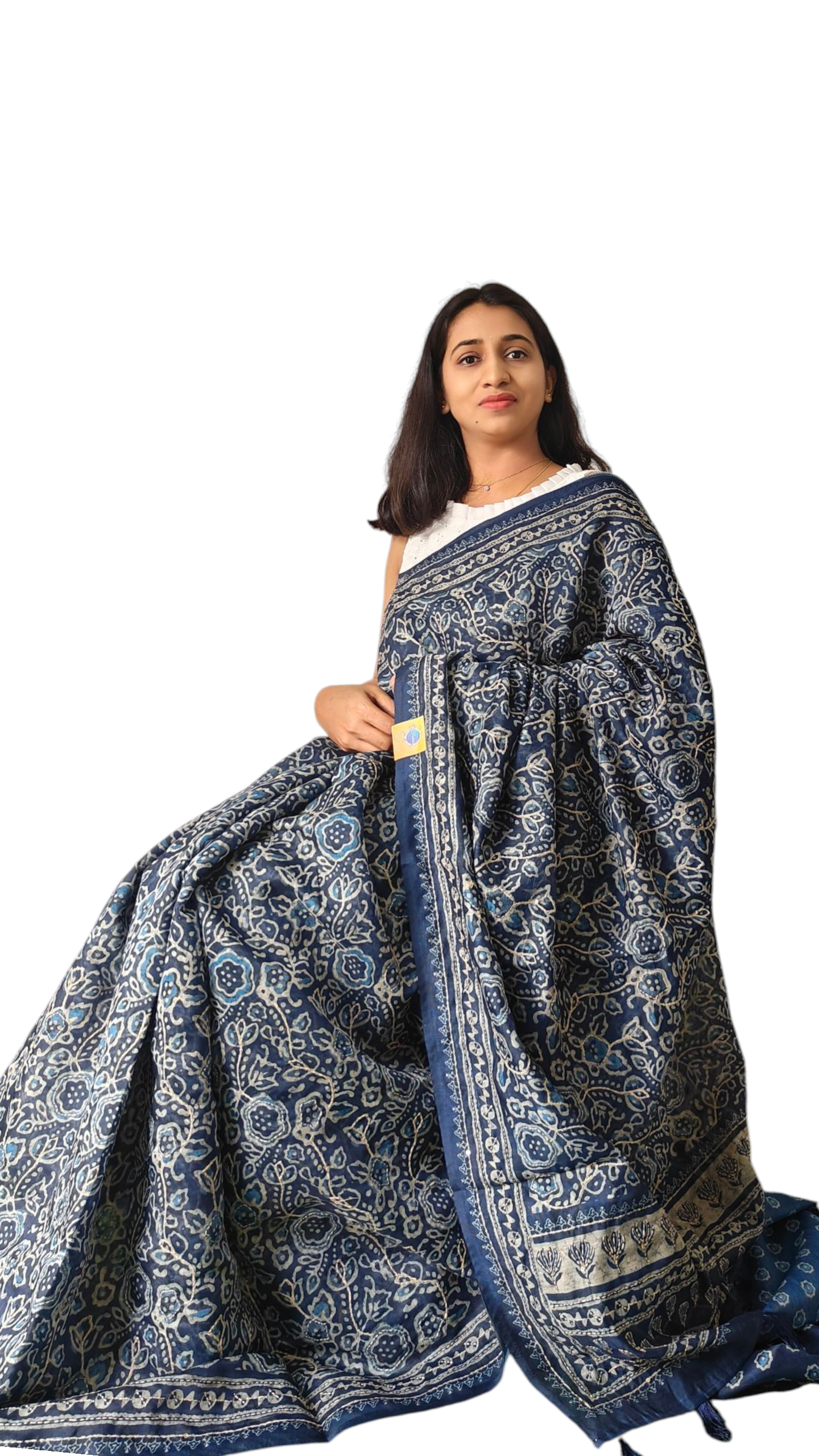 Indigo chanderi kantha work saree
