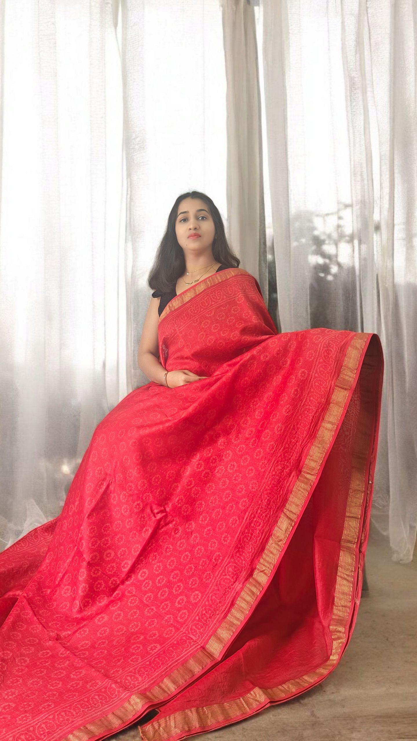 Pure Red maheshwari cotton silk saree