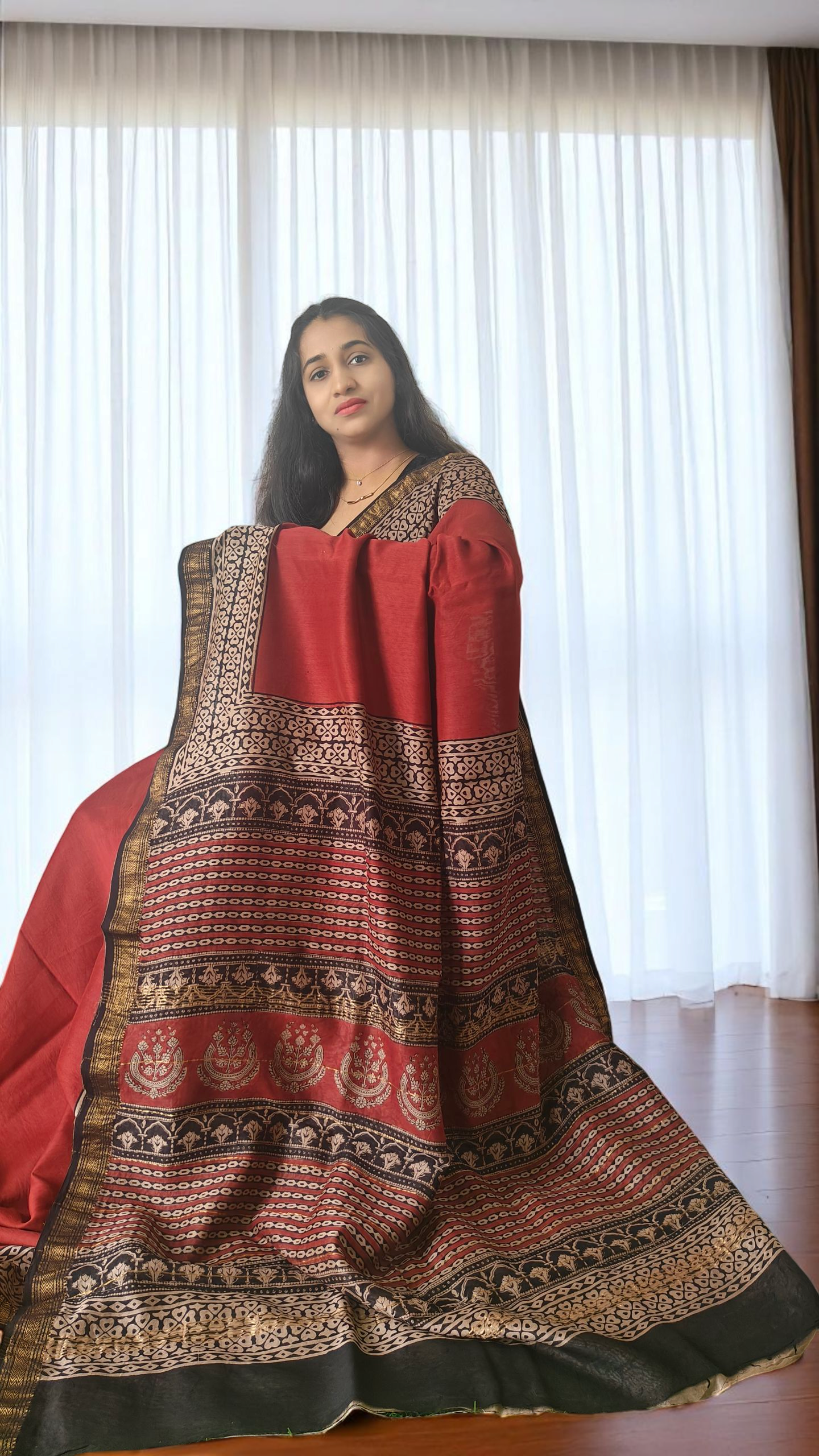 Maroon Maheshwari cotton silk Saree