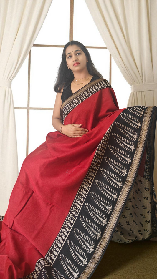 Red & Black Maheshwari silk