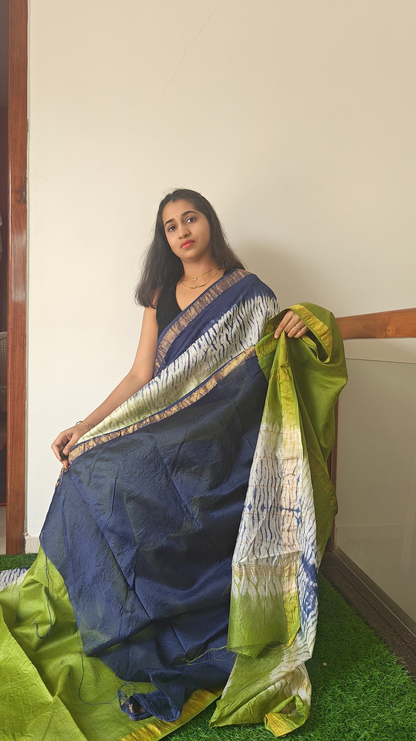 Green & blue Maheshwari silk cotton