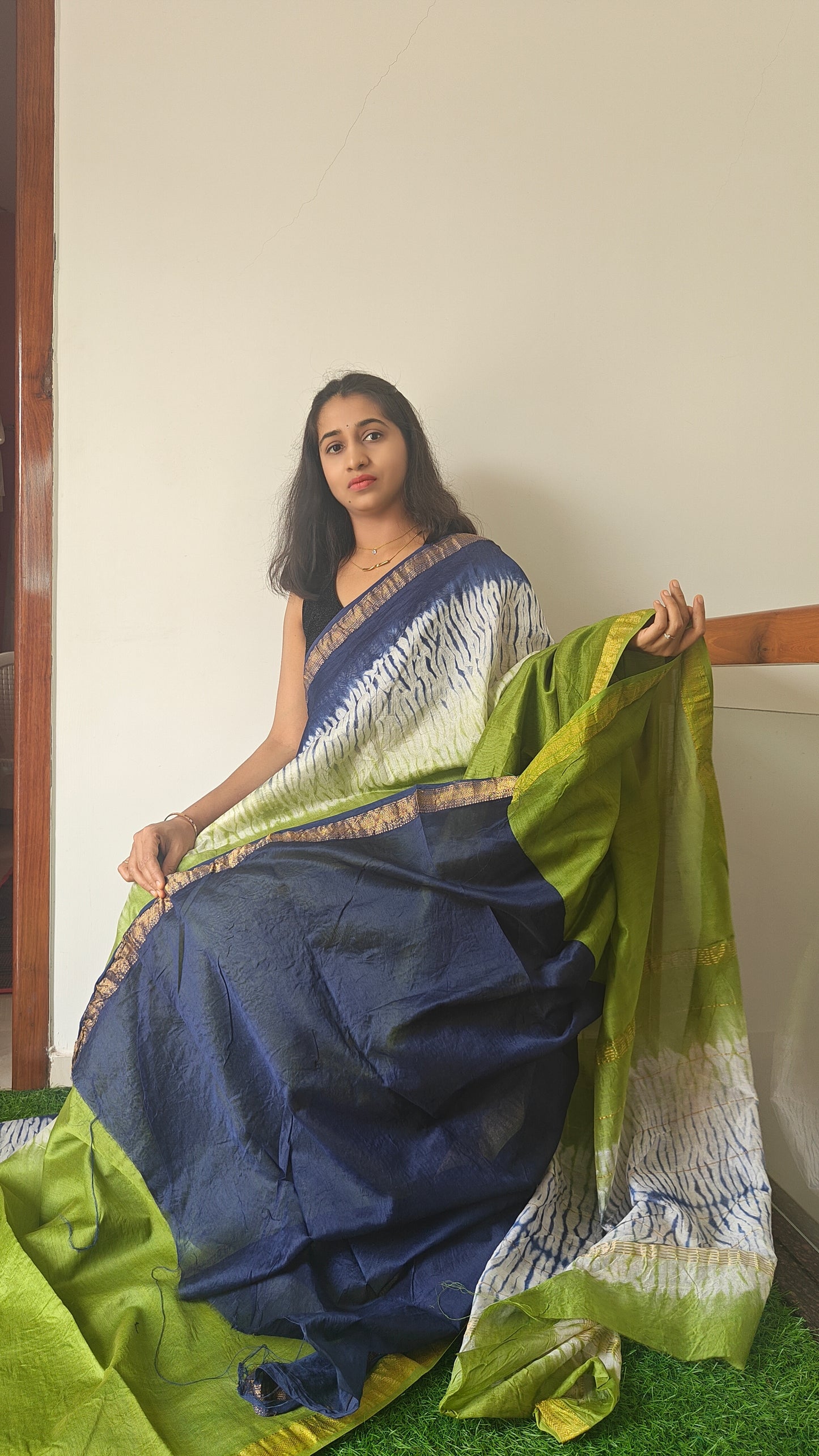 Light Green Maheshwari silk cotton saree