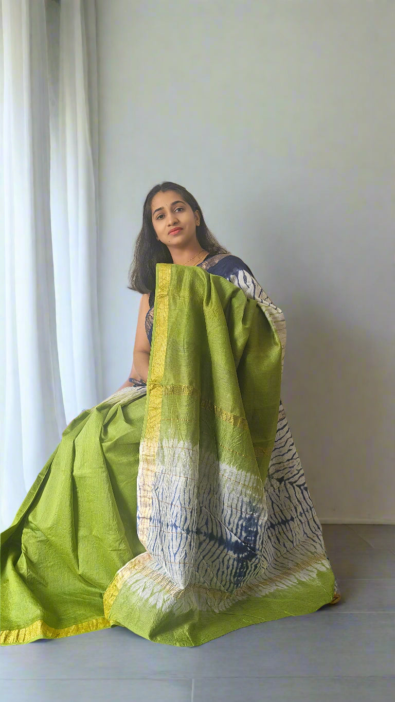Green & blue Maheshwari silk cotton
