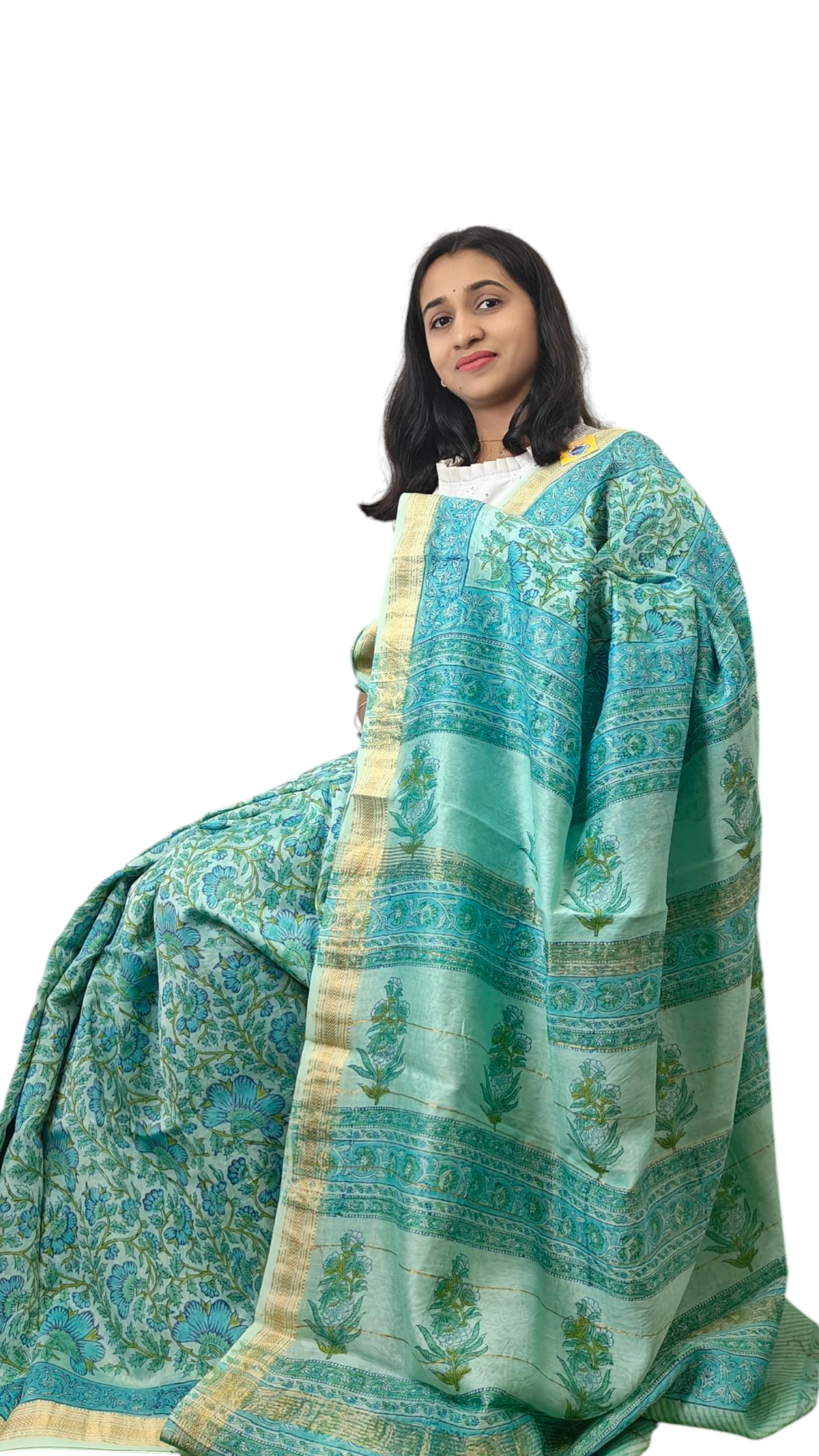 Sea green floral Maheshwari silk cotton saree