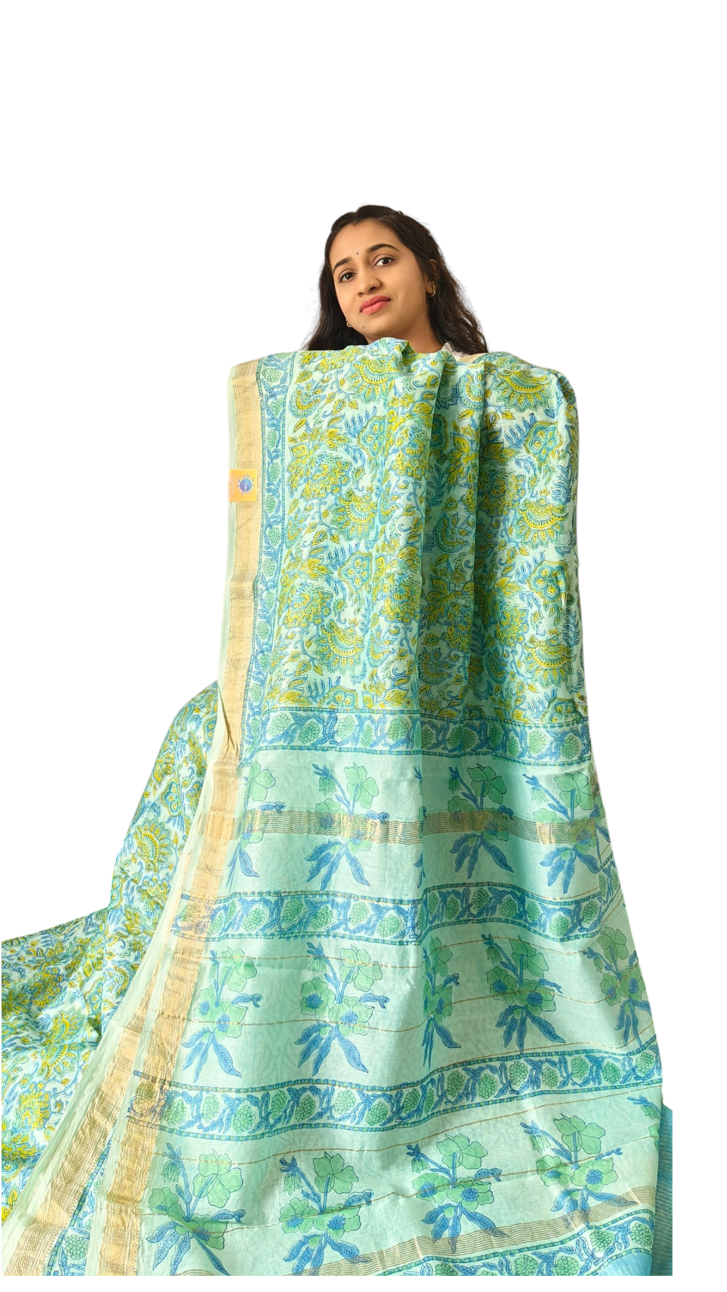 Sea green floral Maheshwari silk cotton saree