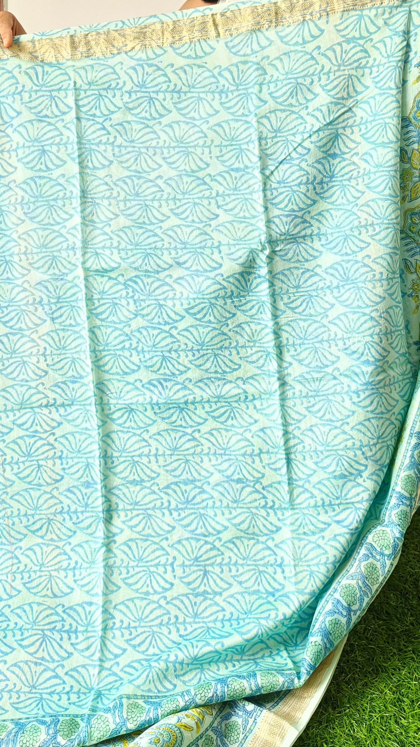 Sea green floral Maheshwari silk cotton saree