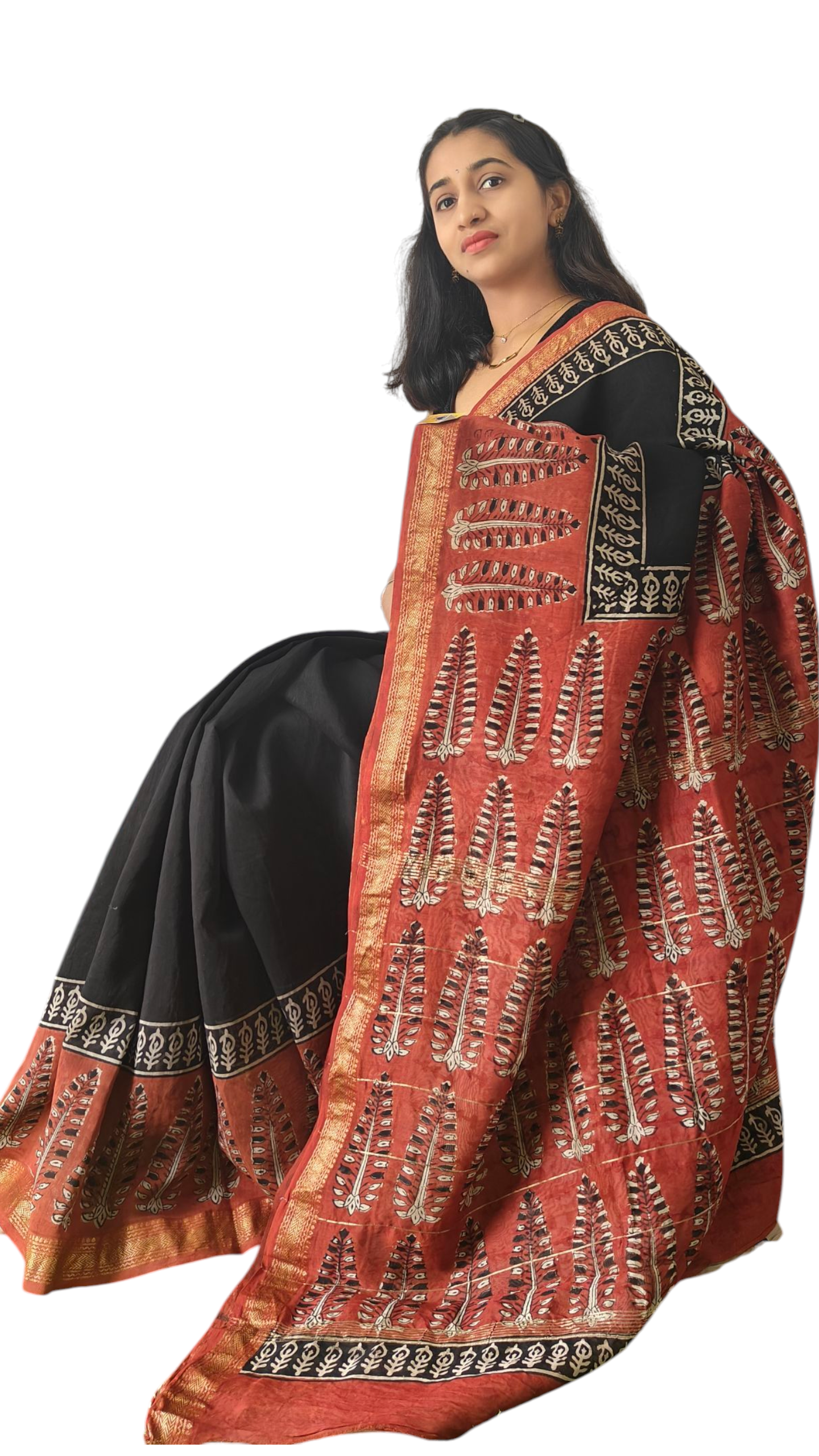 Black Maheshwari silk cotton saree