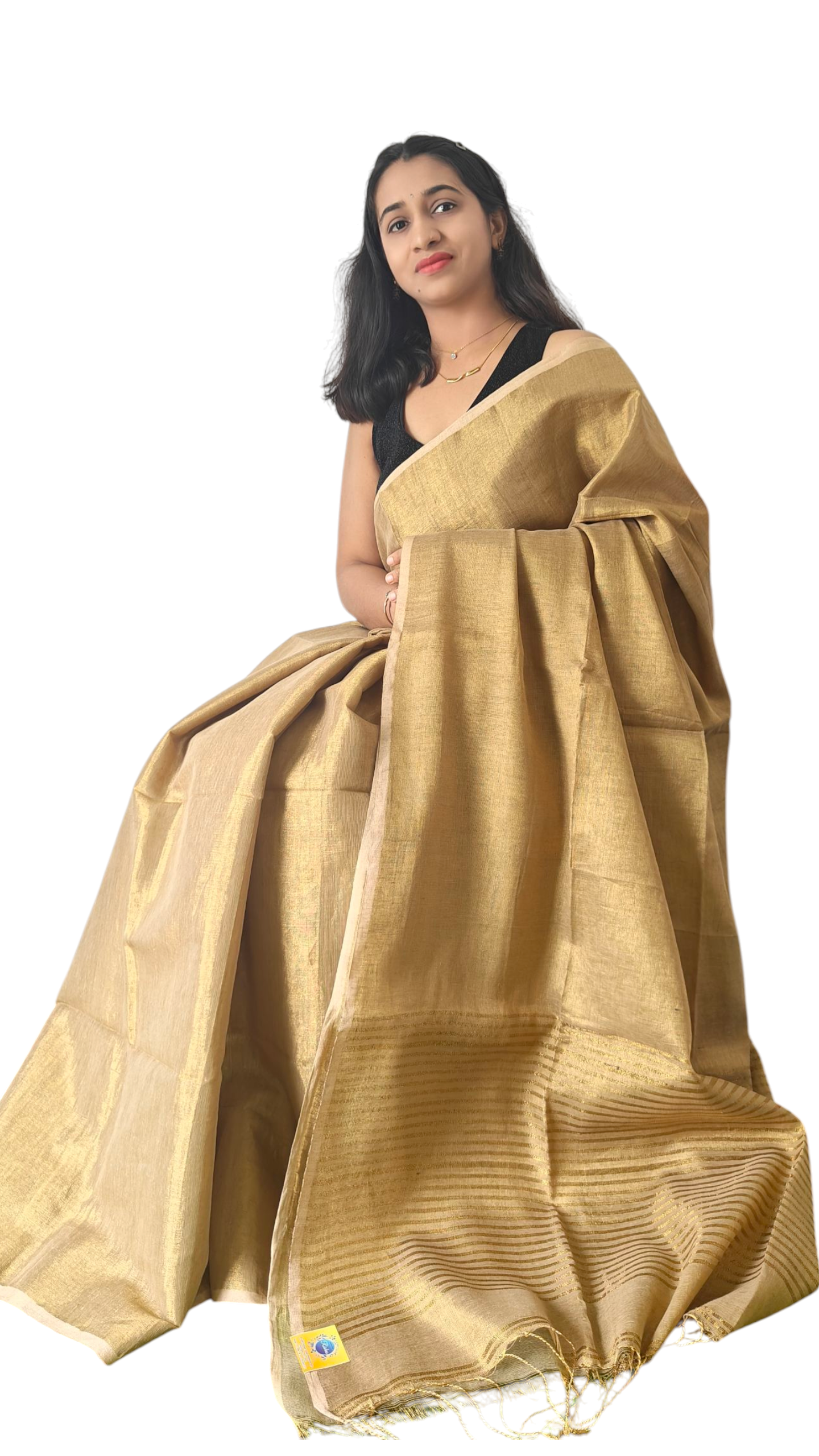 Golden metallic linen saree