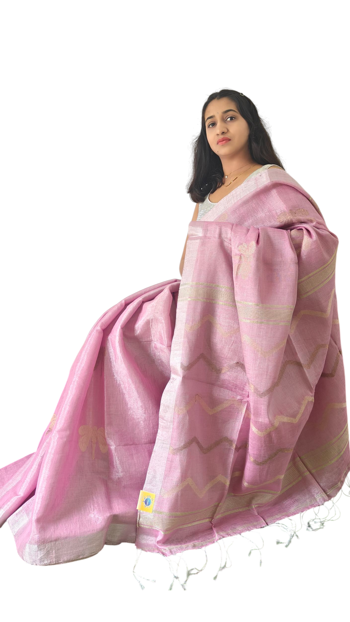 Baby pink Pure metallic linen saree