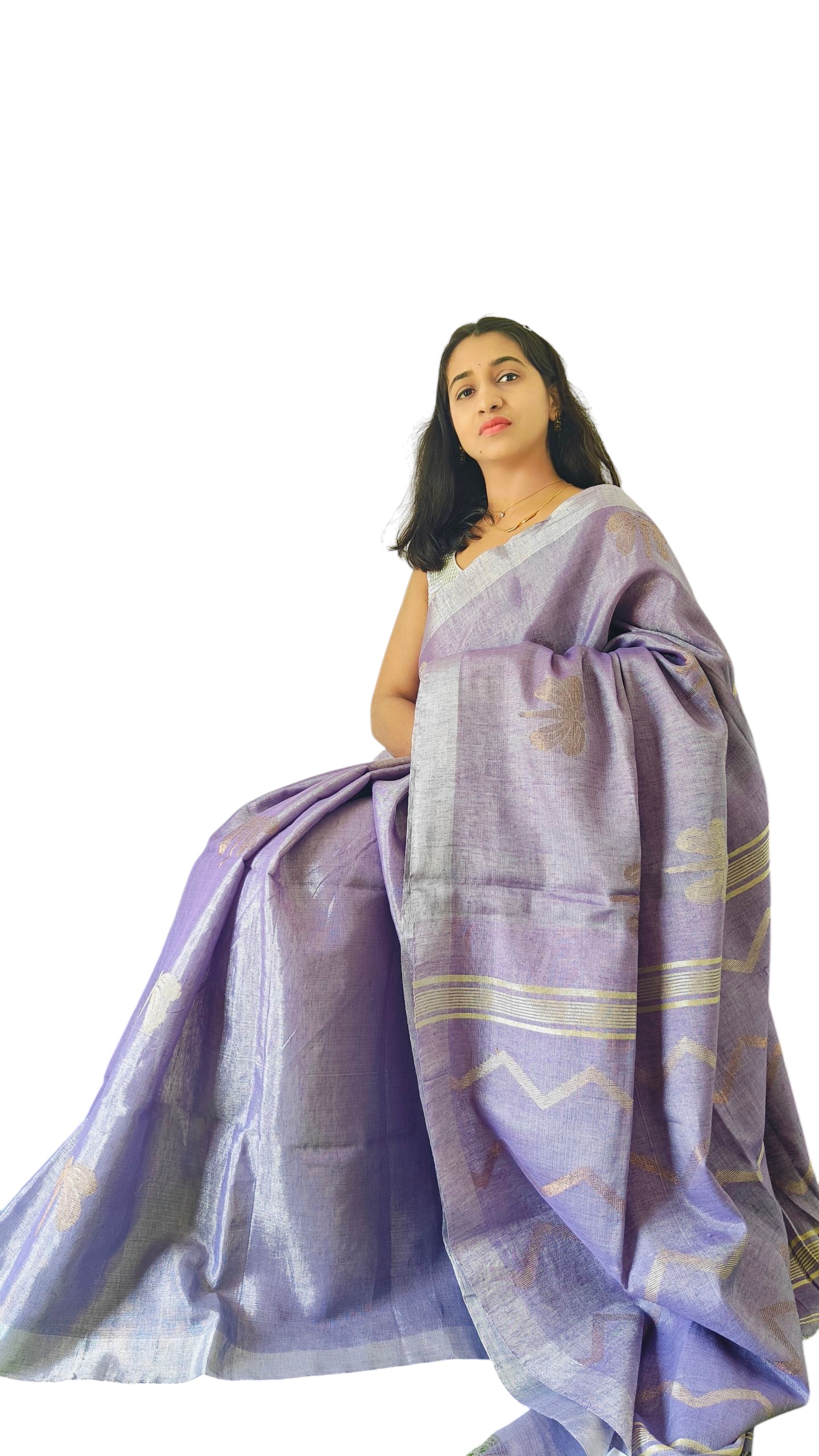 Lavender Pure metallic linen saree