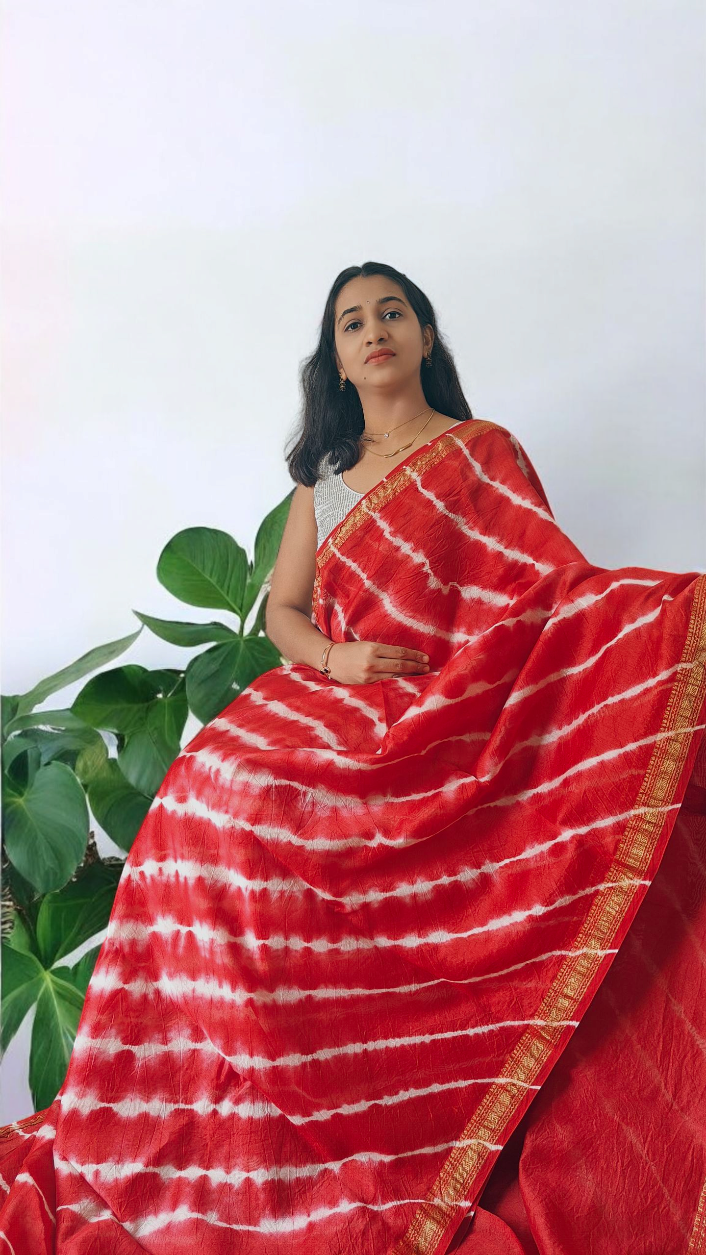 Red Leheriya Maheshwari  silk cotton saree