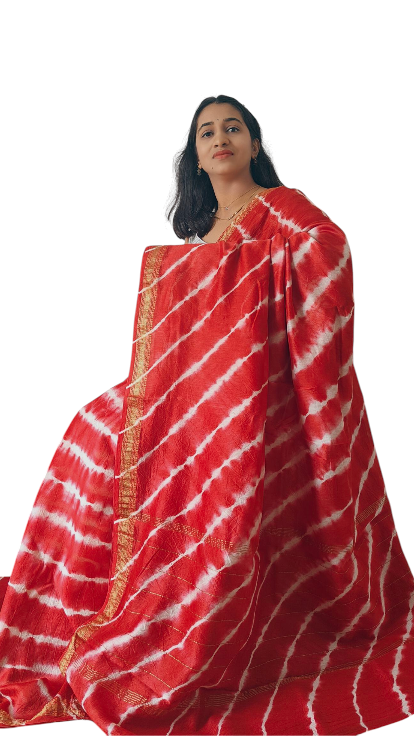 Red Leheriya Maheshwari  silk cotton saree