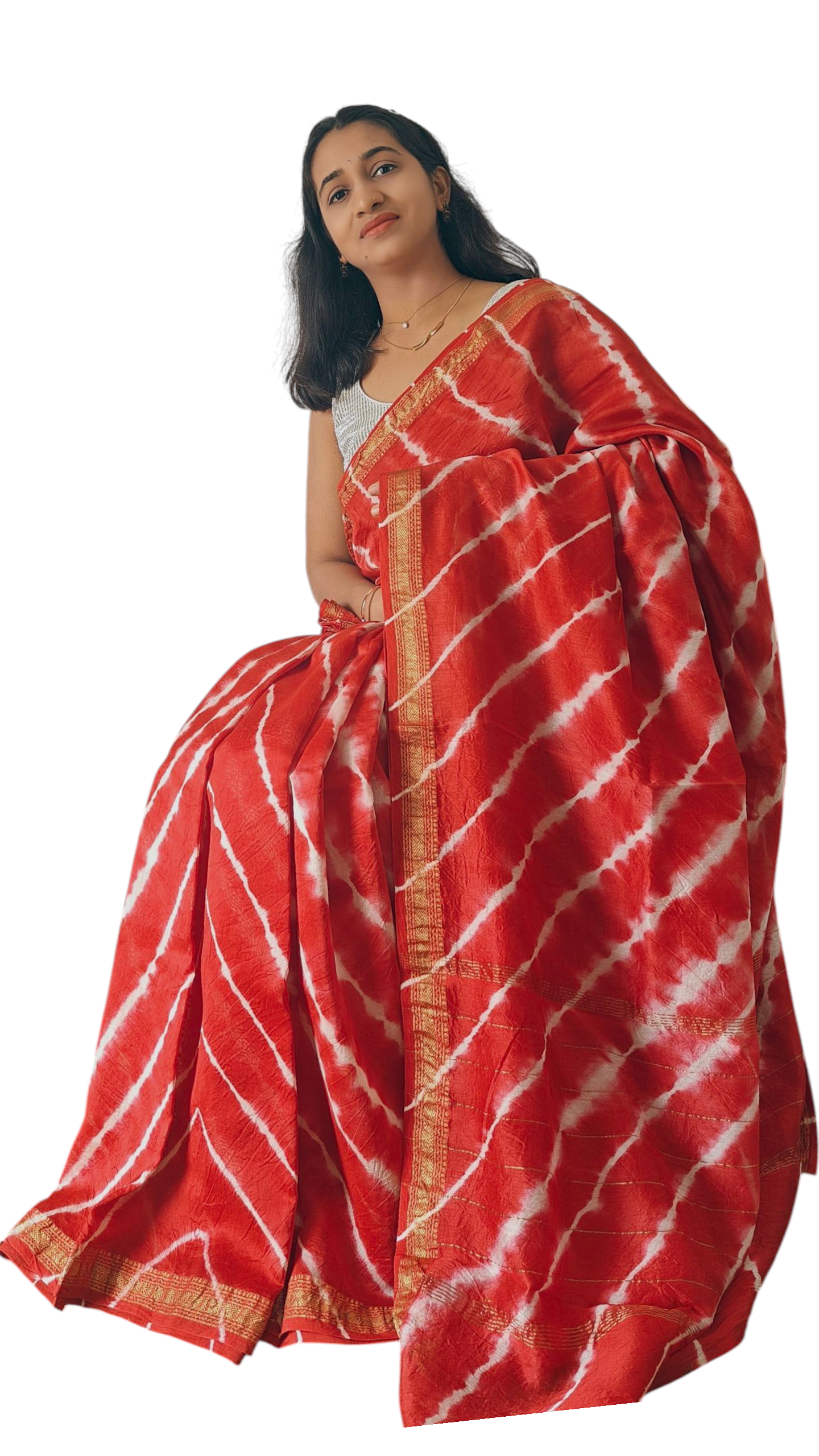 Red Leheriya Maheshwari  silk cotton saree