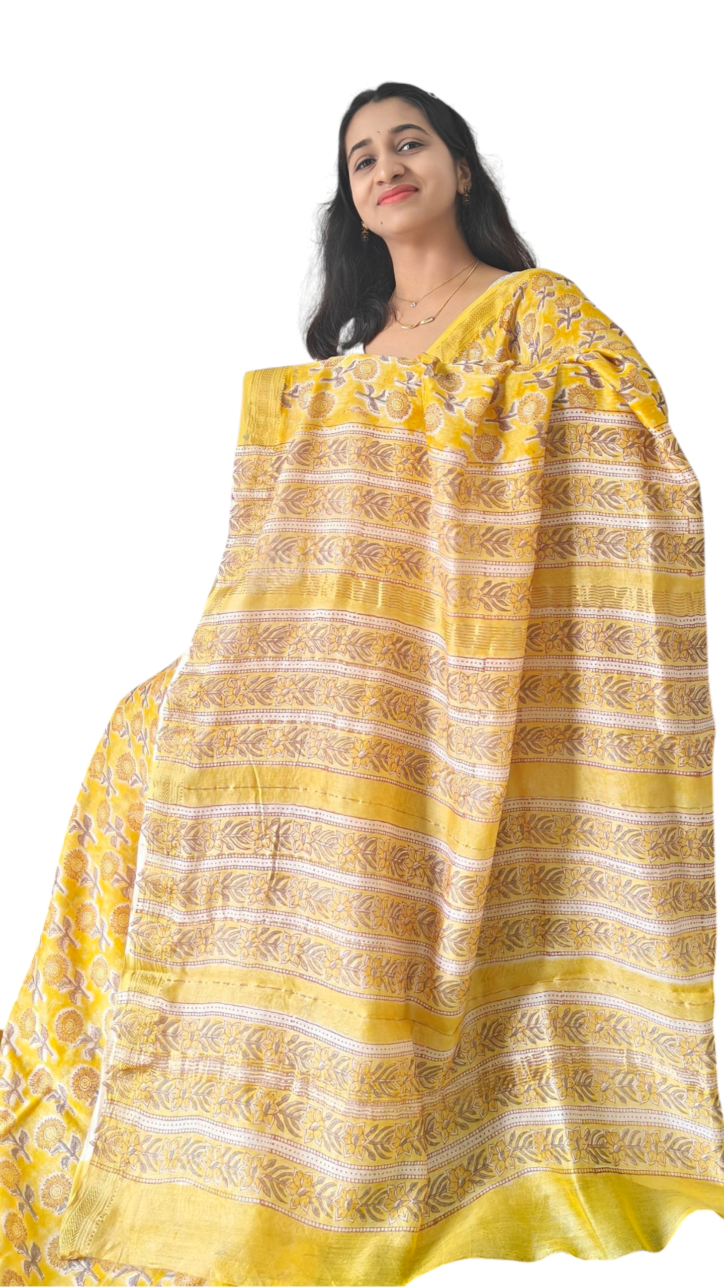 Yellow Maheshwari silk cotton saree